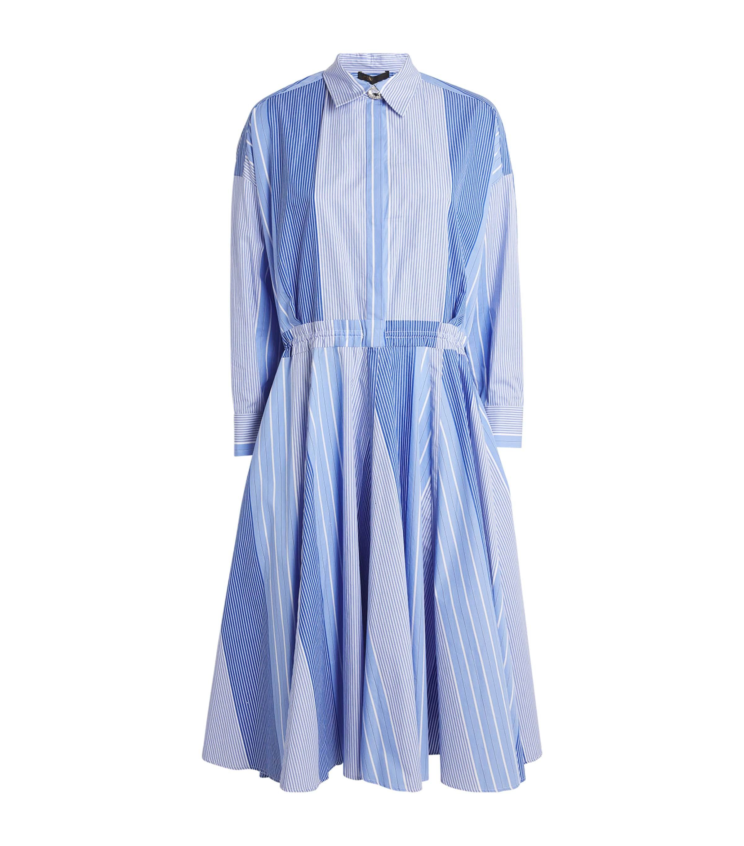 Shop Maje Cotton Striped Patchwork Shirt Dress In Blue