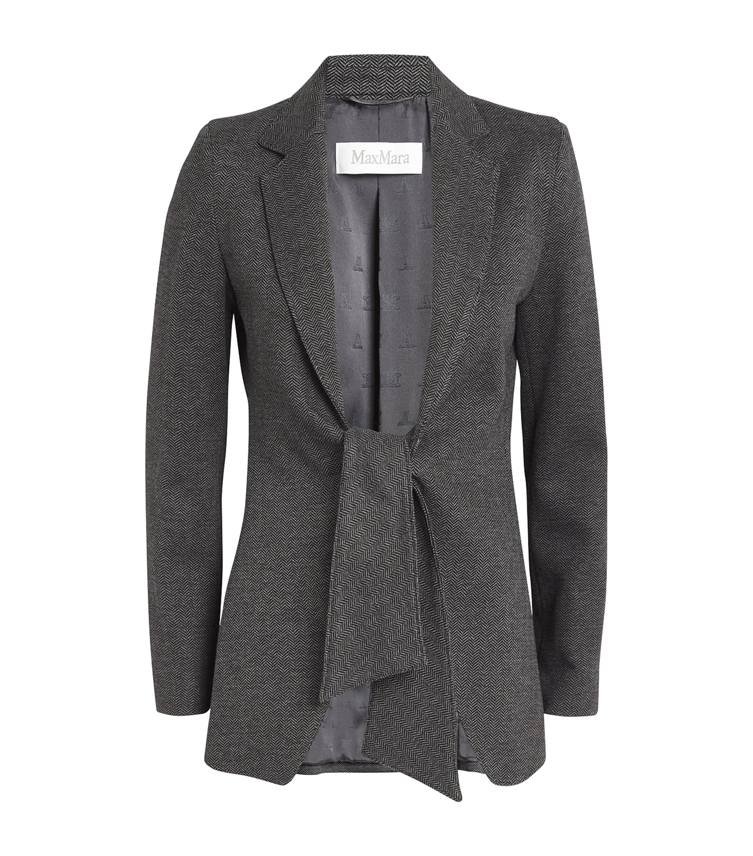 Max Mara Wool-blend Tie-front Blazer In Gray