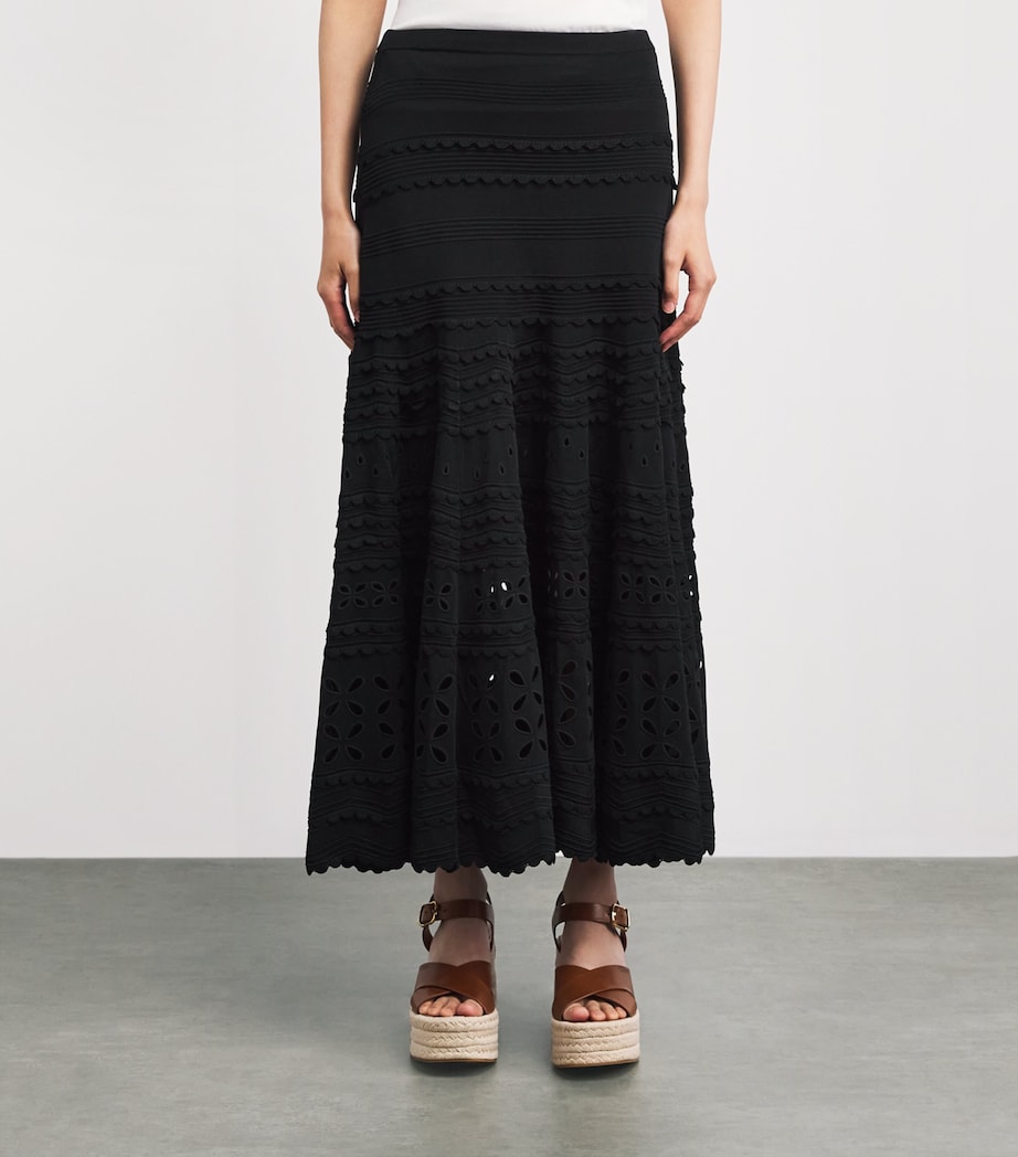 Ulla Johnson Womens Eyelet-Knit Annisa Midi Skirt Noir Image 4