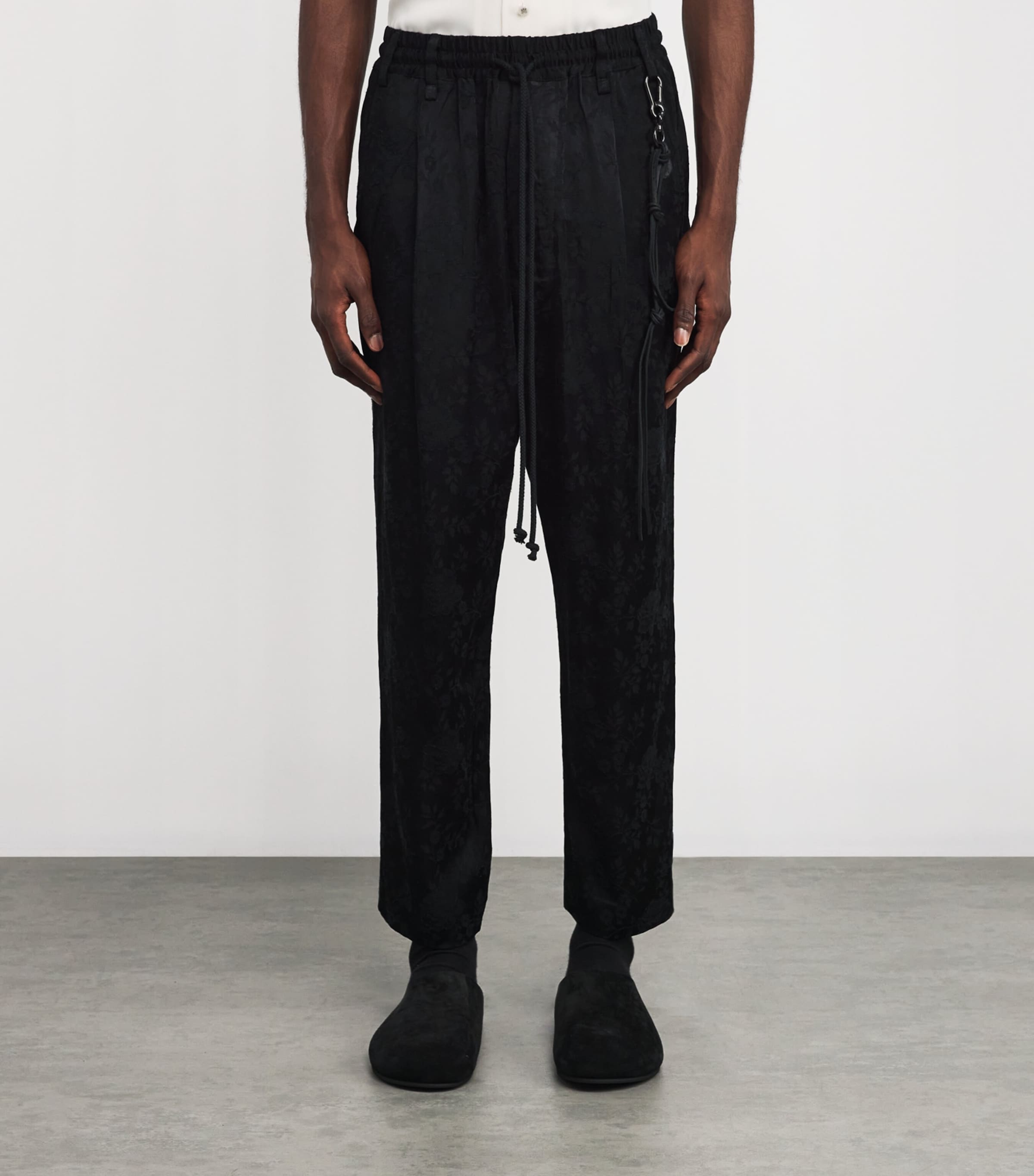 Song For The Mute Mens Cotton Floral-Jacquard Lounge Trousers Black Image 3