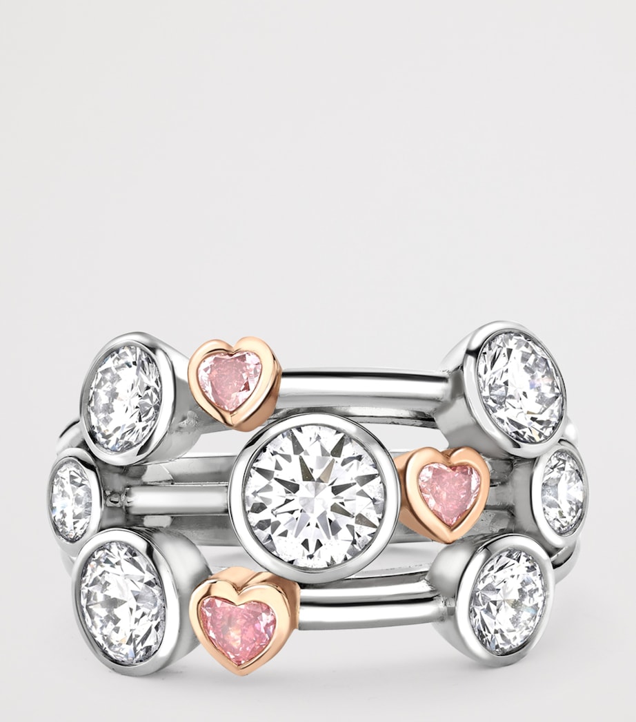 Boodles Platinum, Rose Gold, White diamond and Pink Diamond Heart Raindance Ring Platinum Image 3
