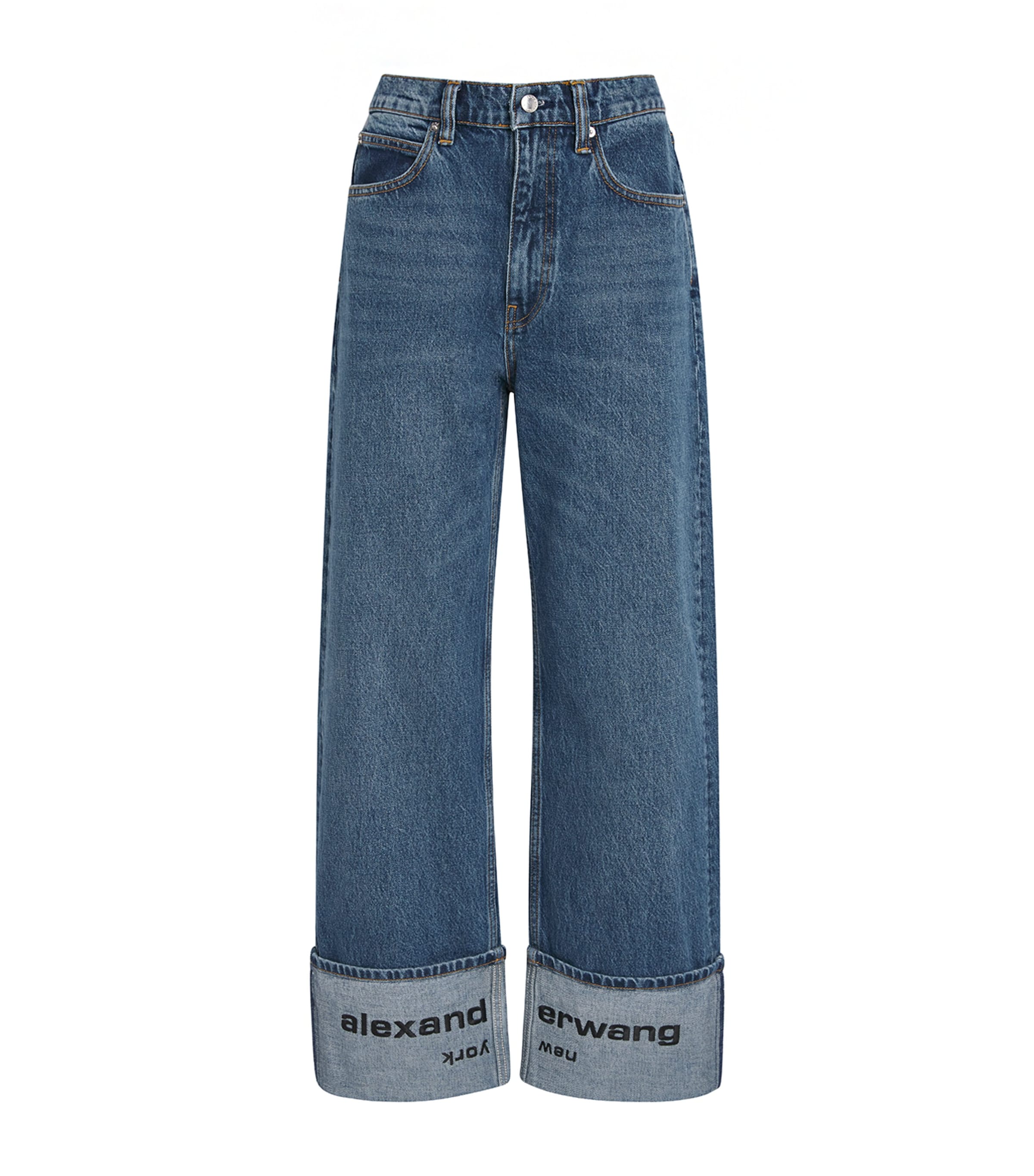Alexander Wang Logo Embroidered Mid-rise Jeans In Blue