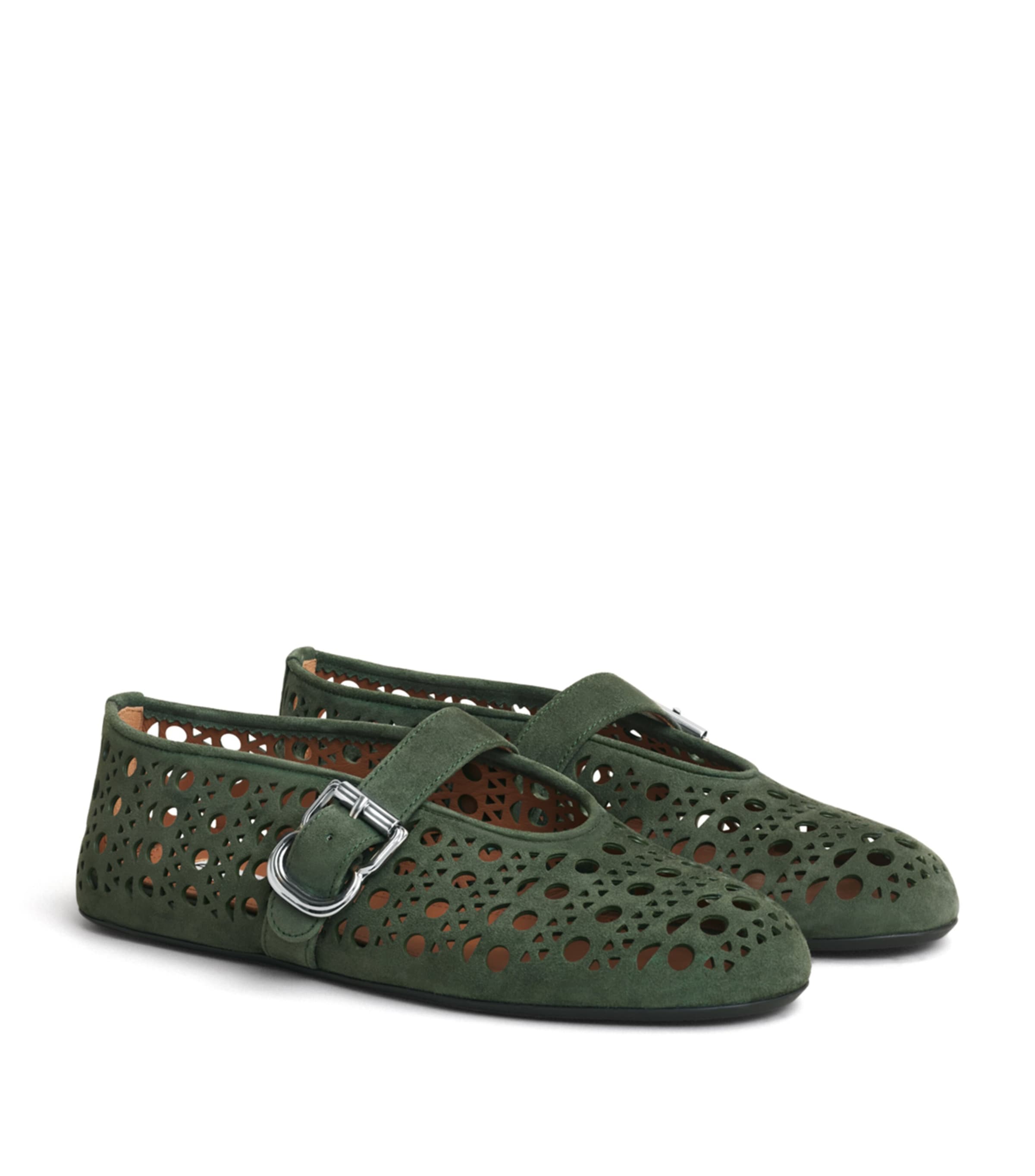 Alaïa Suede Vienne Ballet Flats Lichen Image 3