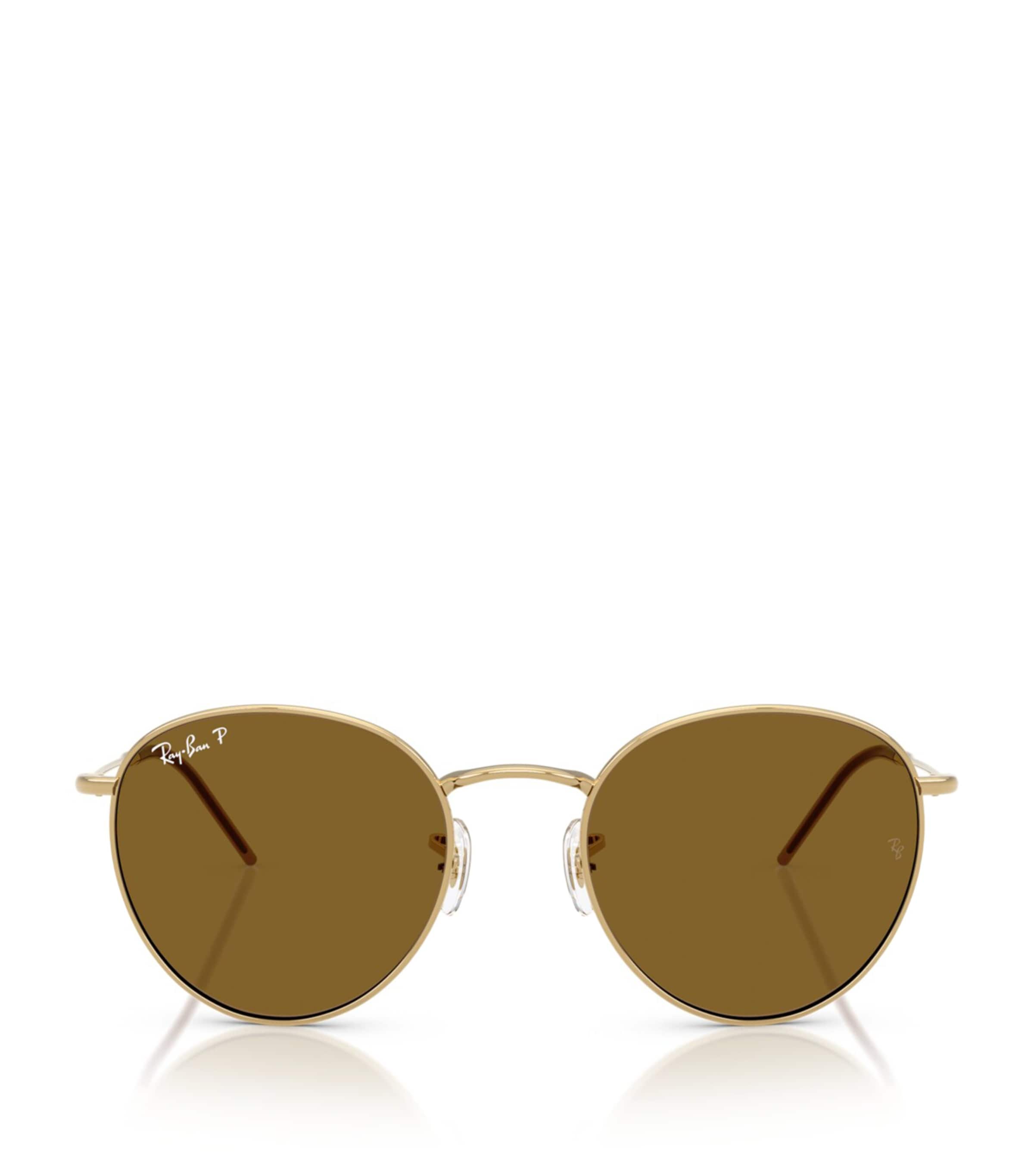 Ray Ban Round Reverse Sunglasses Arista Gold Frame Brown Lenses Polarized 53-21 In Black