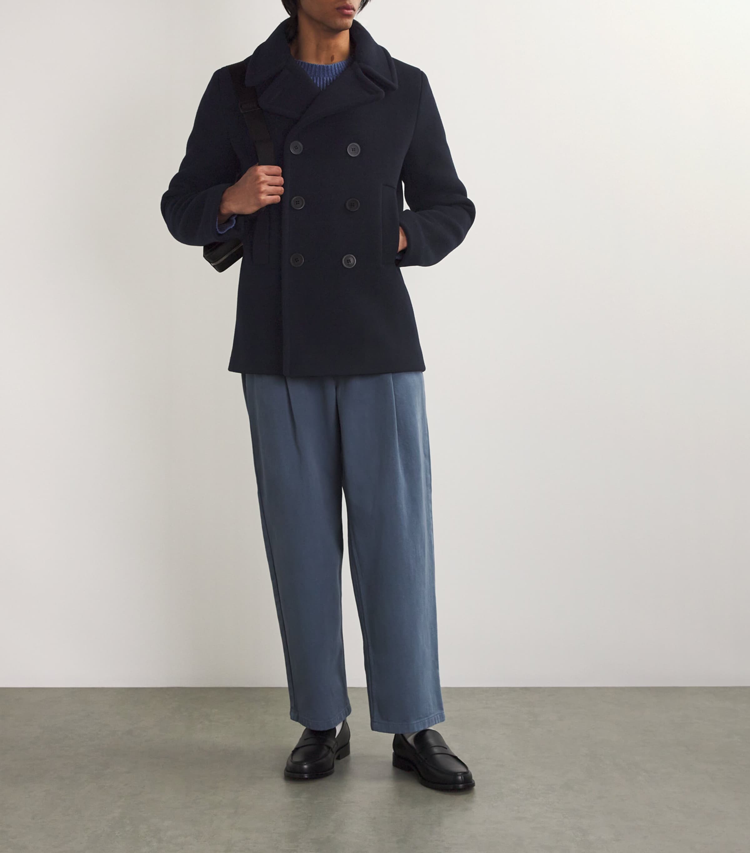 Sandro Paris Mens Wool-Blend Peacoat Navy Blue Image 2