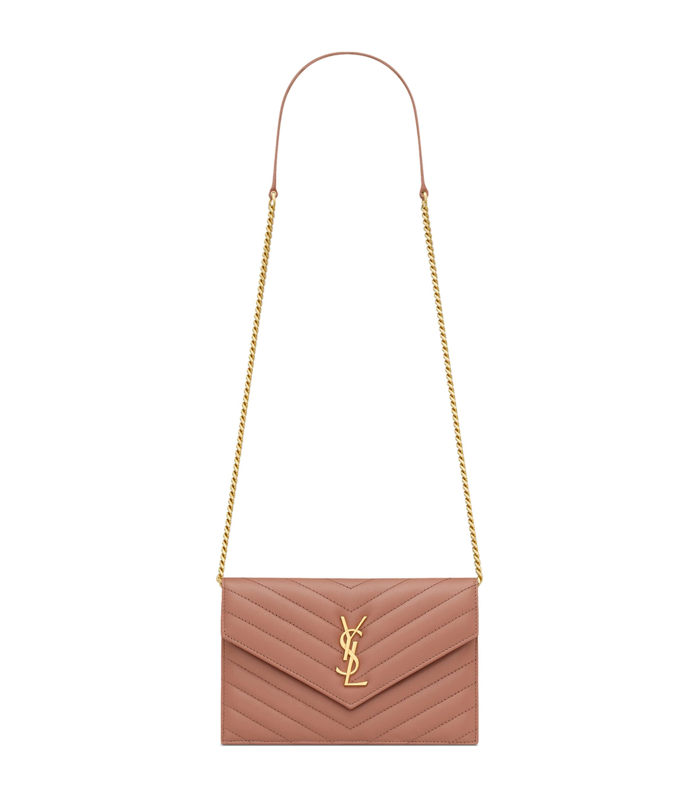 Saint Laurent Leather Envelope Chain Wallet In Pink