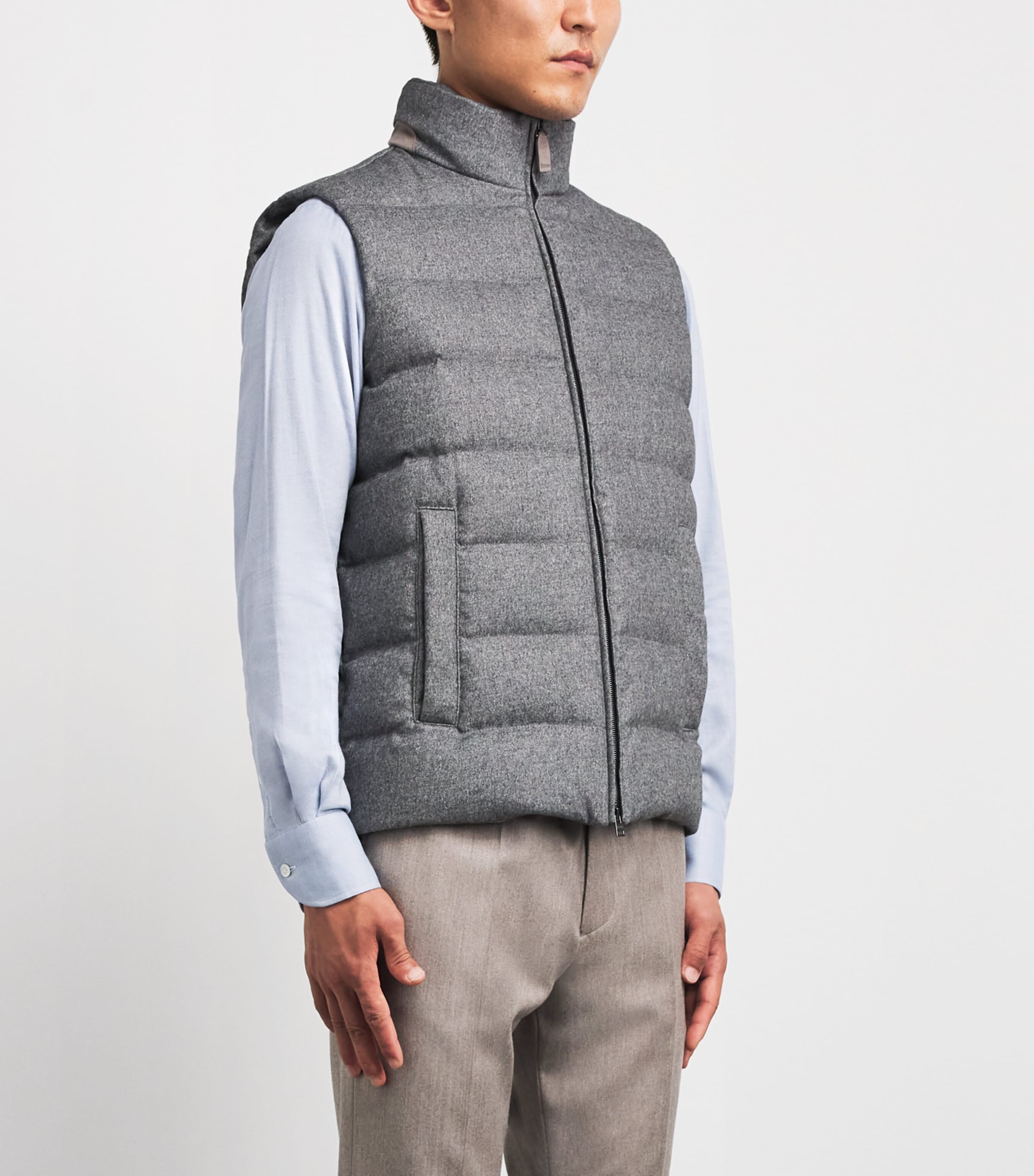 Herno Mens Silk-Cashmere Down Quilted Gilet Grigio Image 4