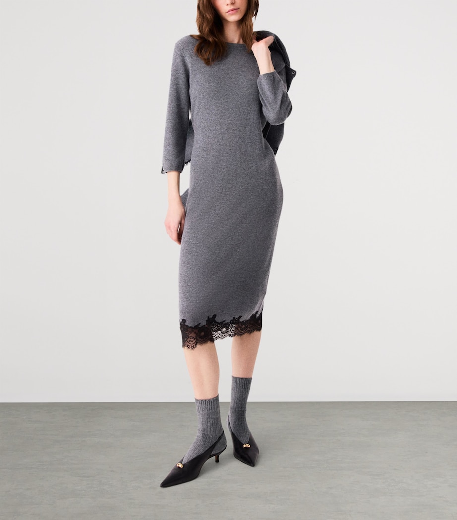 Maje Womens Wool Lace-Trim Midi Dress Grey/black Image 5