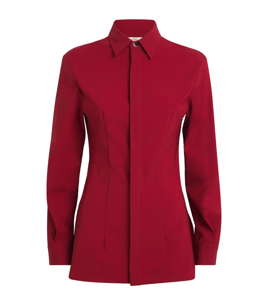 RETORI Womens Virgin Wool Fitted Shirt Red Image 1