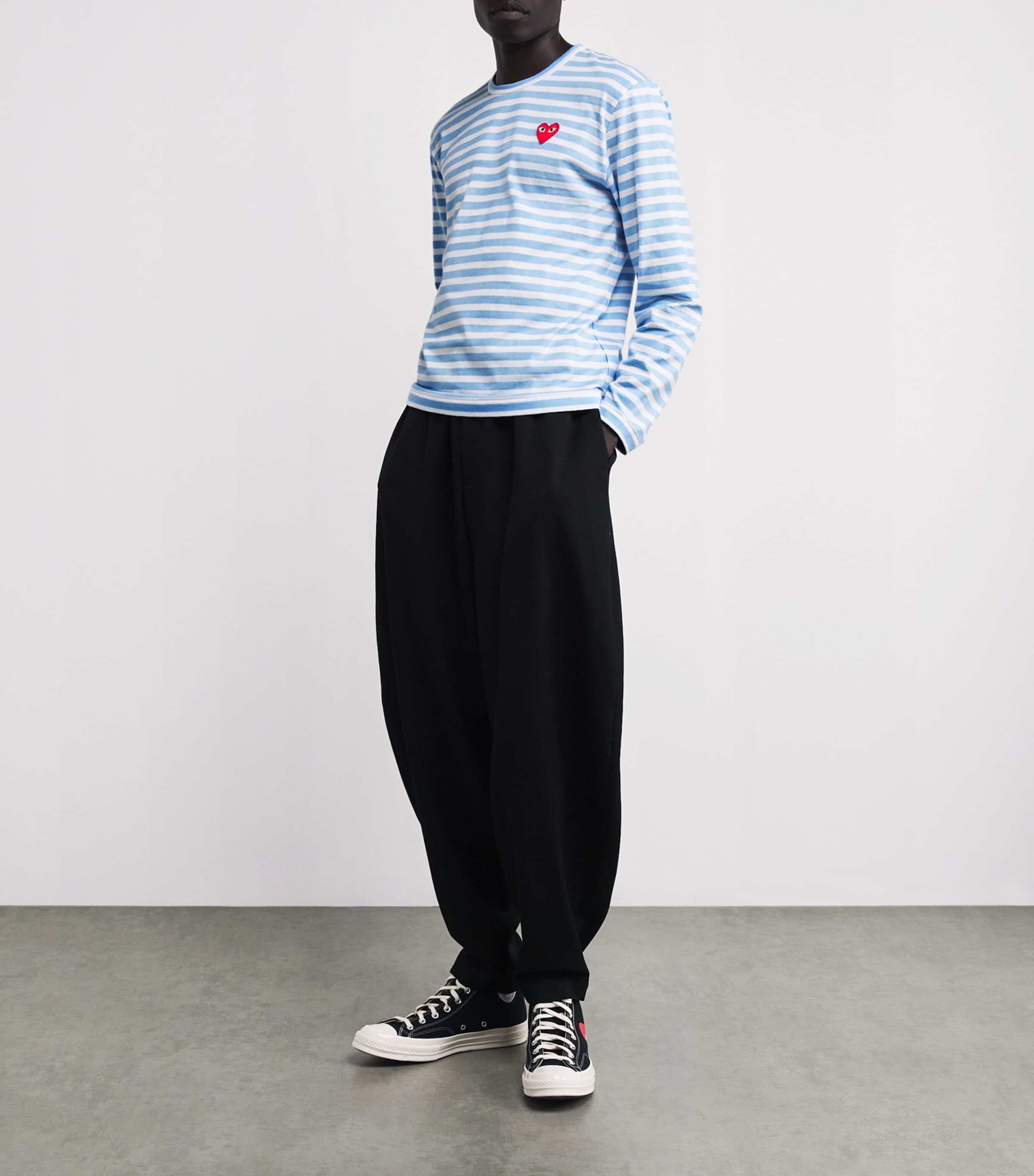 Heart Logo Striped T-Shirt 1 -BLU X WHT Image 2