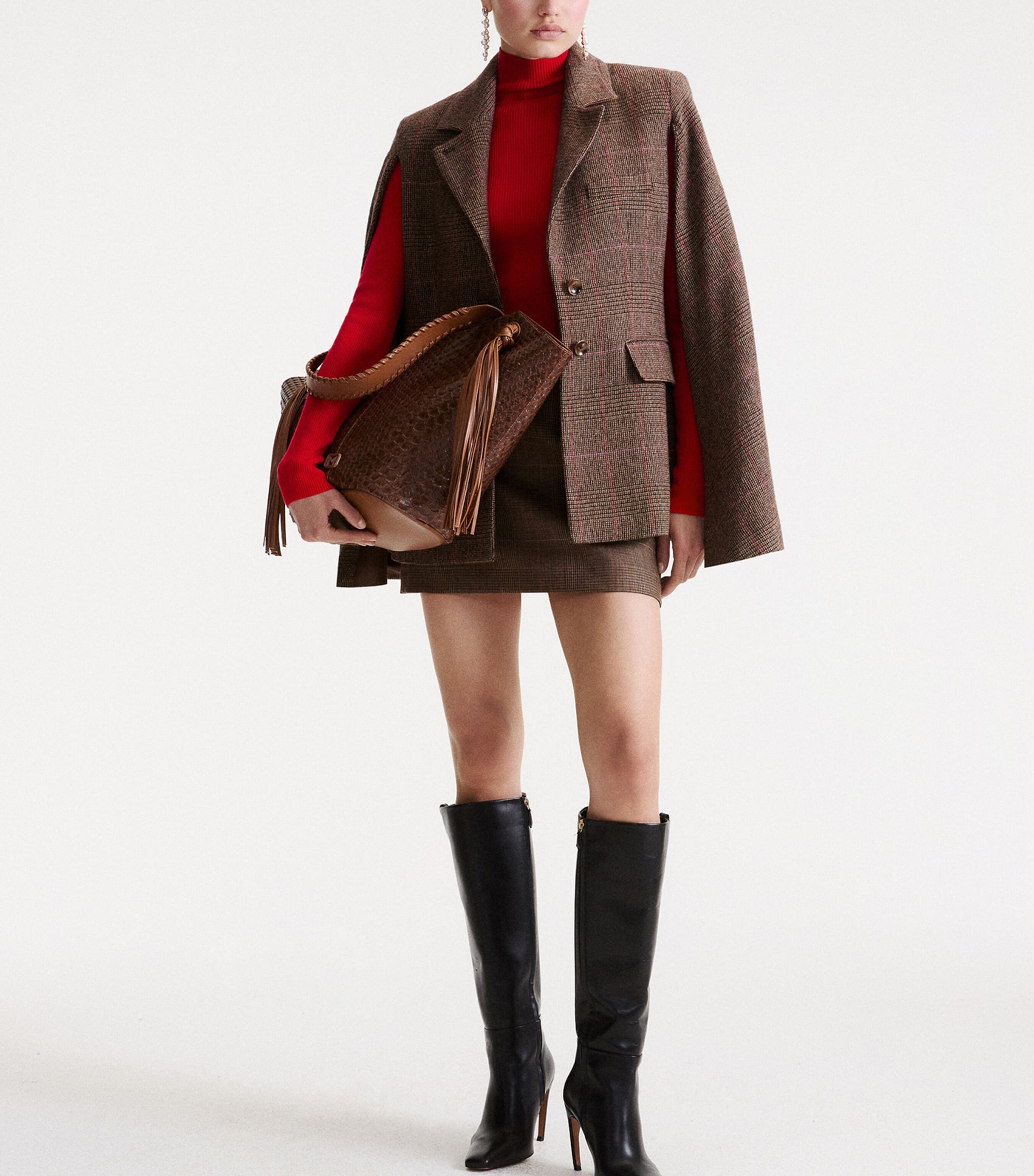 Marella Womens Wool-Blend Check Cape Brown Image 2