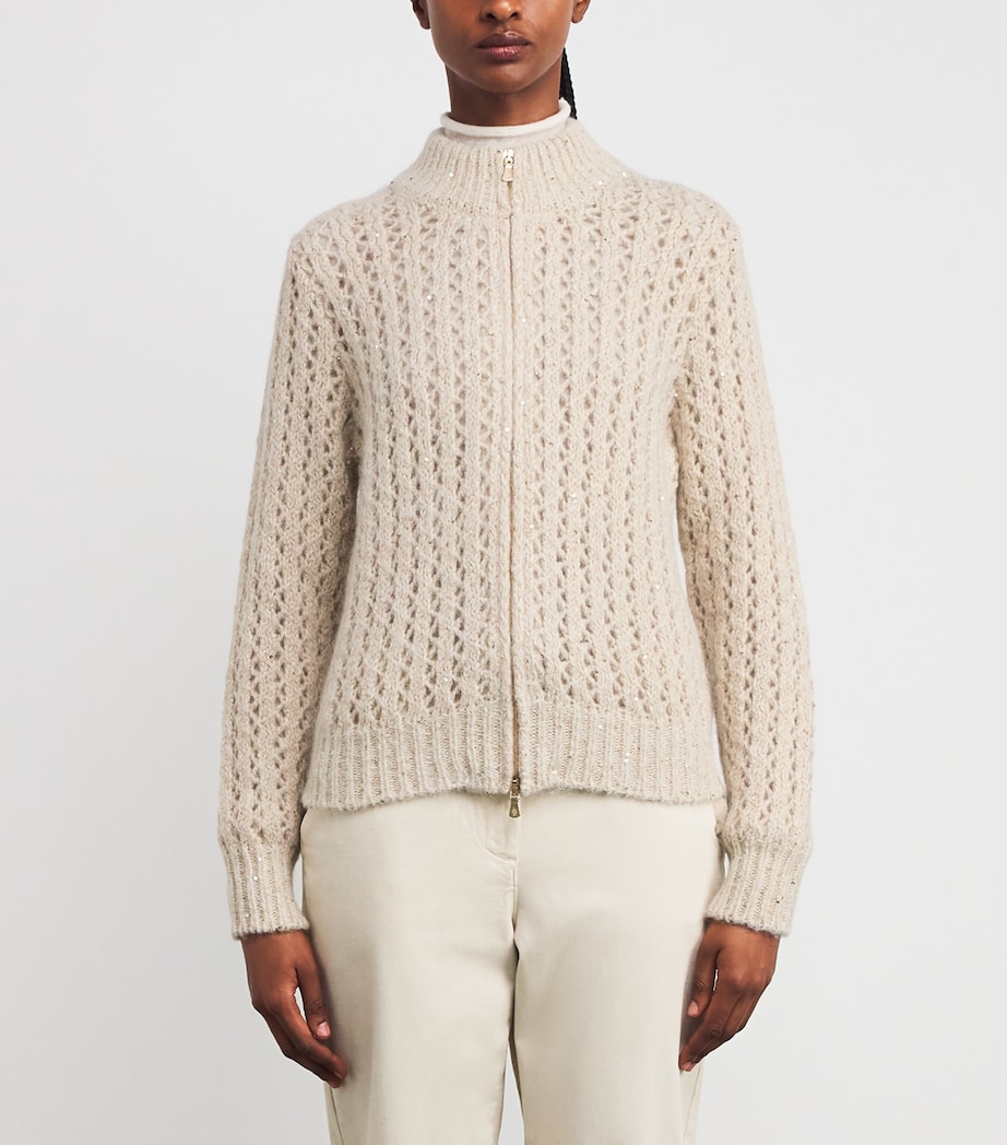 Wool-Blend Sequin Zip-Up Cardigan SABBIA Image 3