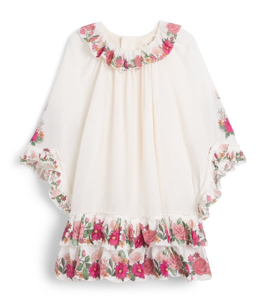 Chloé Kids Voile Ruffled Printed Dress (4-14 Years) Ivory Image 1