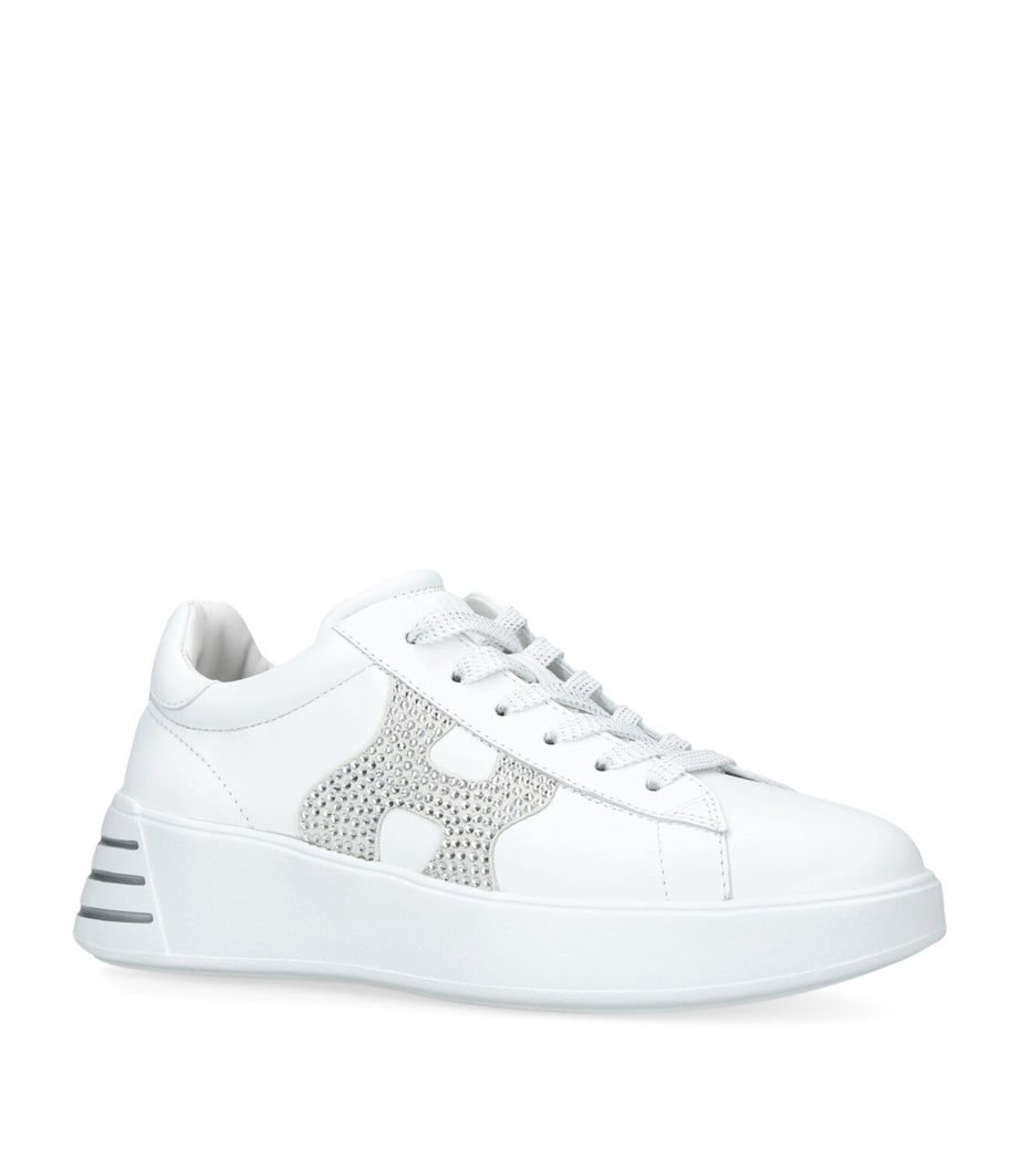 Leather Rebel Crystal-Embellished Sneakers WHITE Image 3