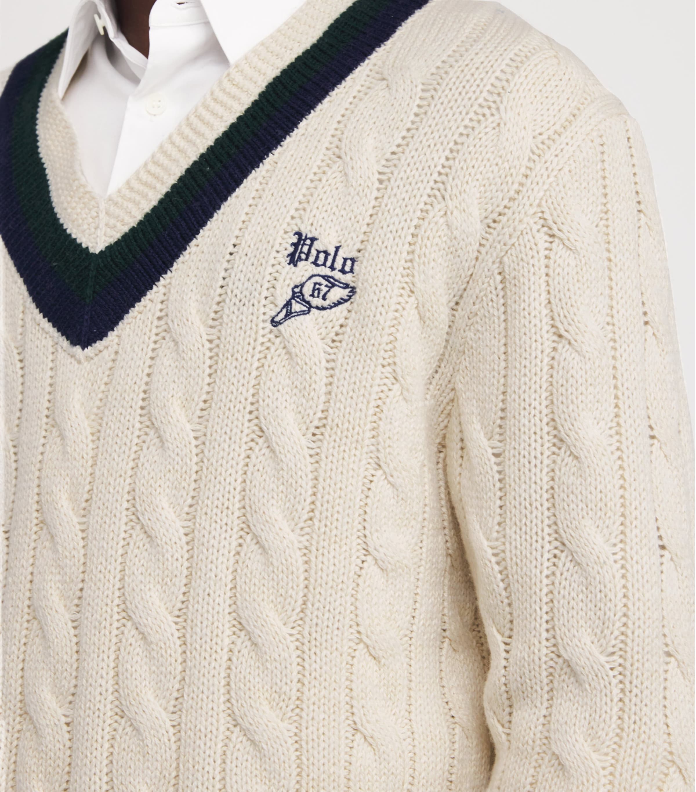 Polo Ralph Lauren Ivory Cotton-Blend V-Neck Sweater | Harrods US
