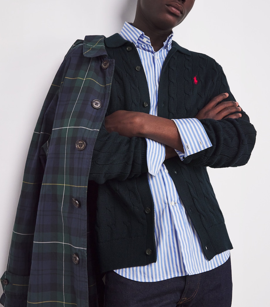 Cotton Cable-Knit Cardigan BLUE Image 6