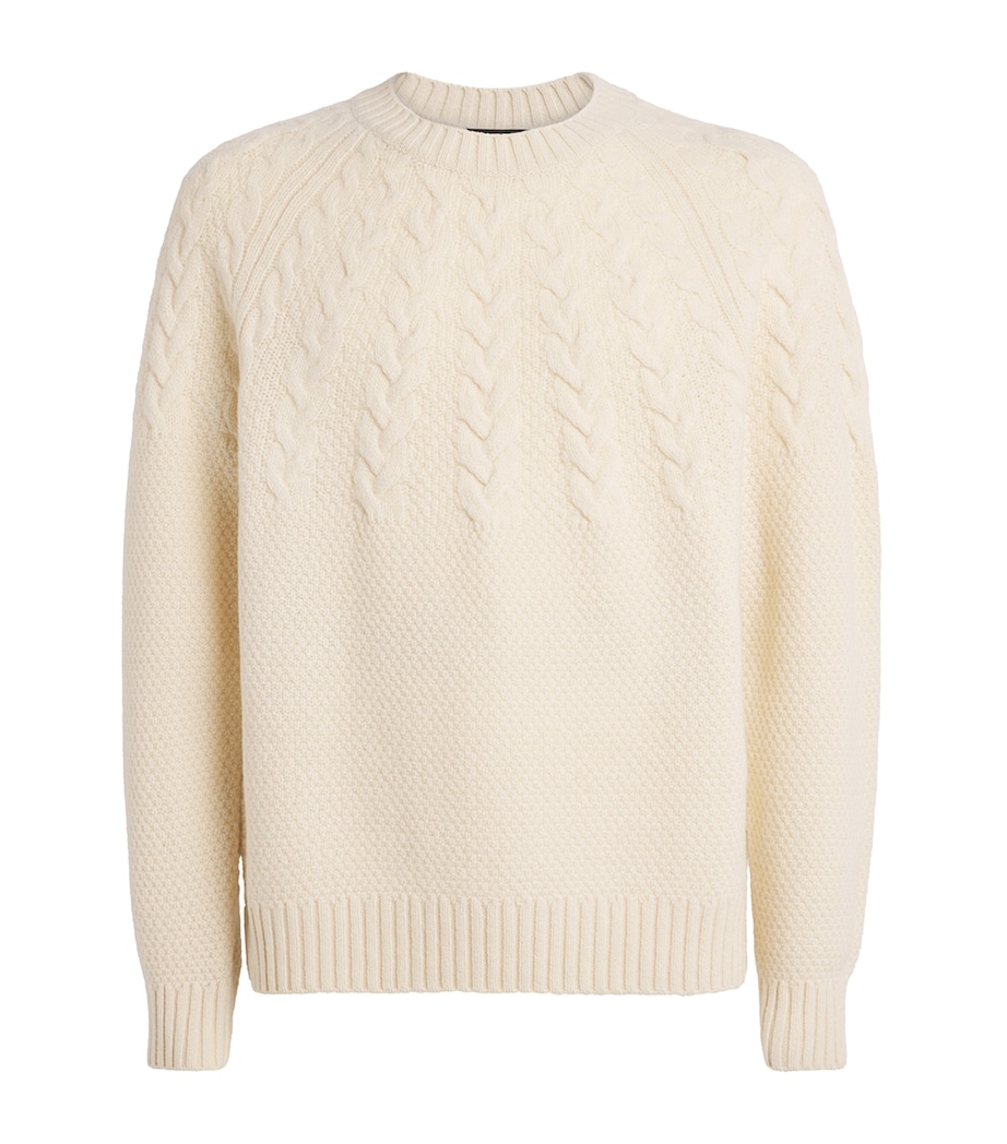 Merino Wool Cable-Knit Yoke Sweater 250LDN LT DUNE Image 1