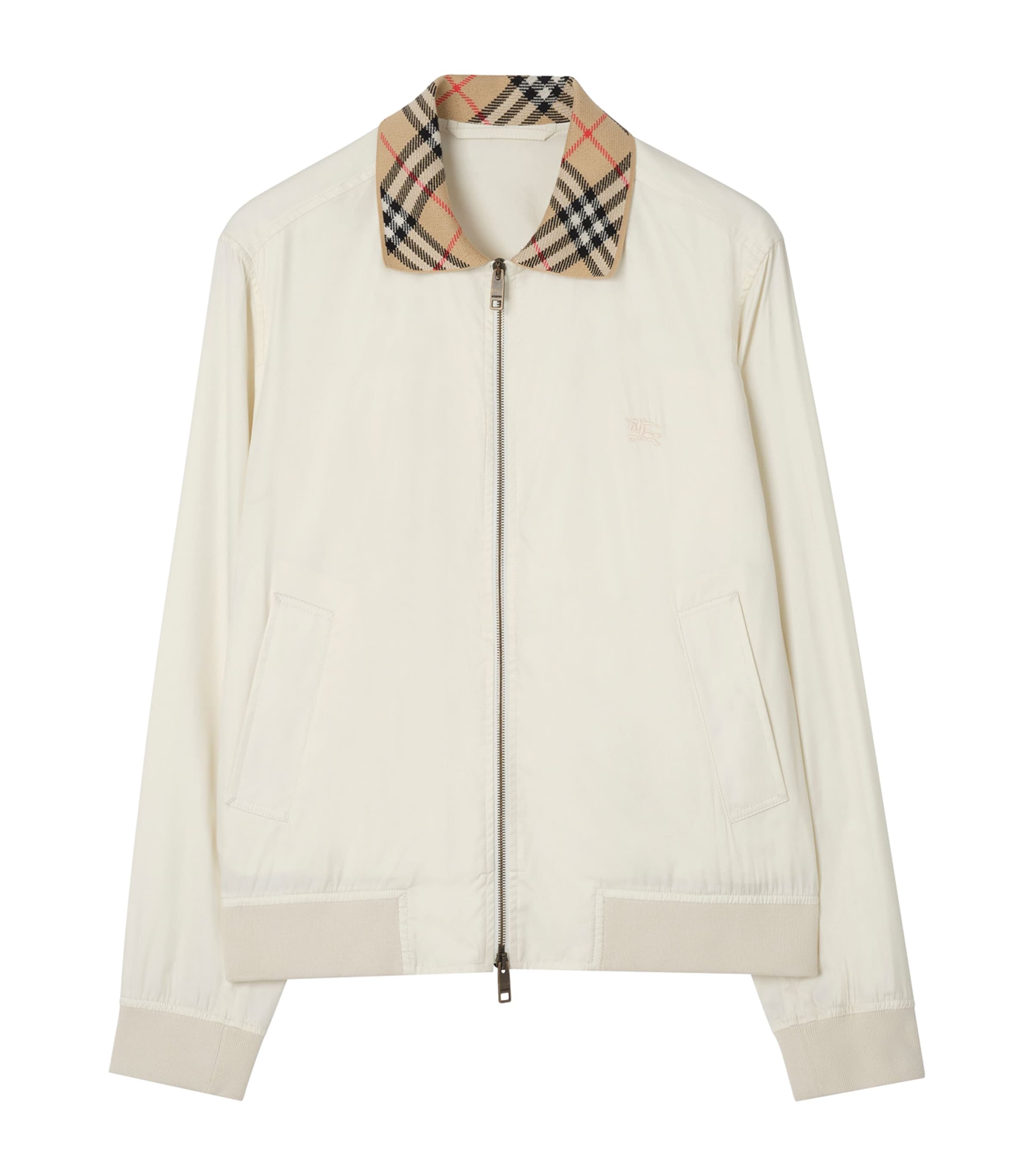 Burberry Mens Cotton Gabardine Harrington Jacket Tundra White Image 1