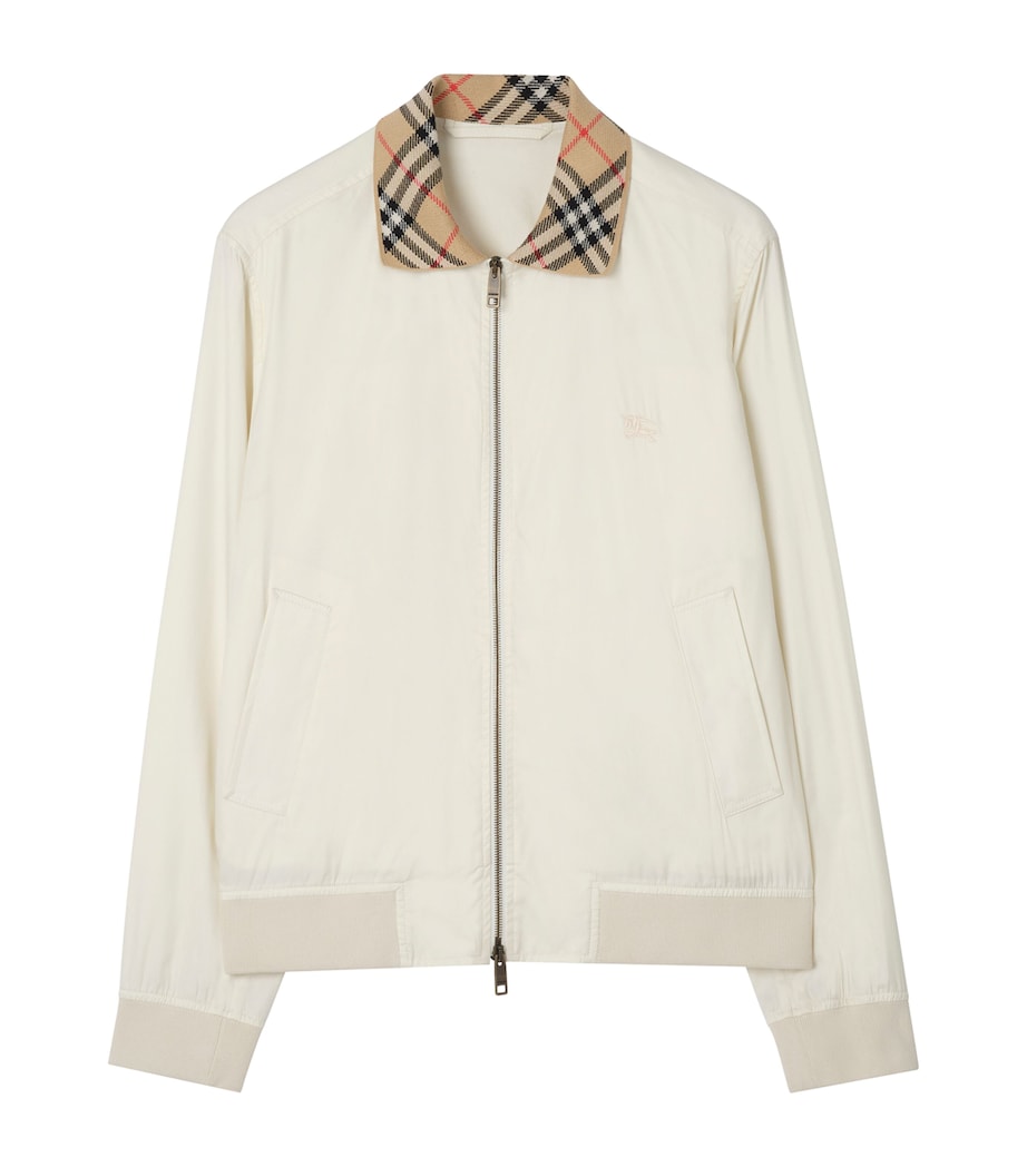 Burberry Mens Cotton Gabardine Harrington Jacket Tundra White Image 1