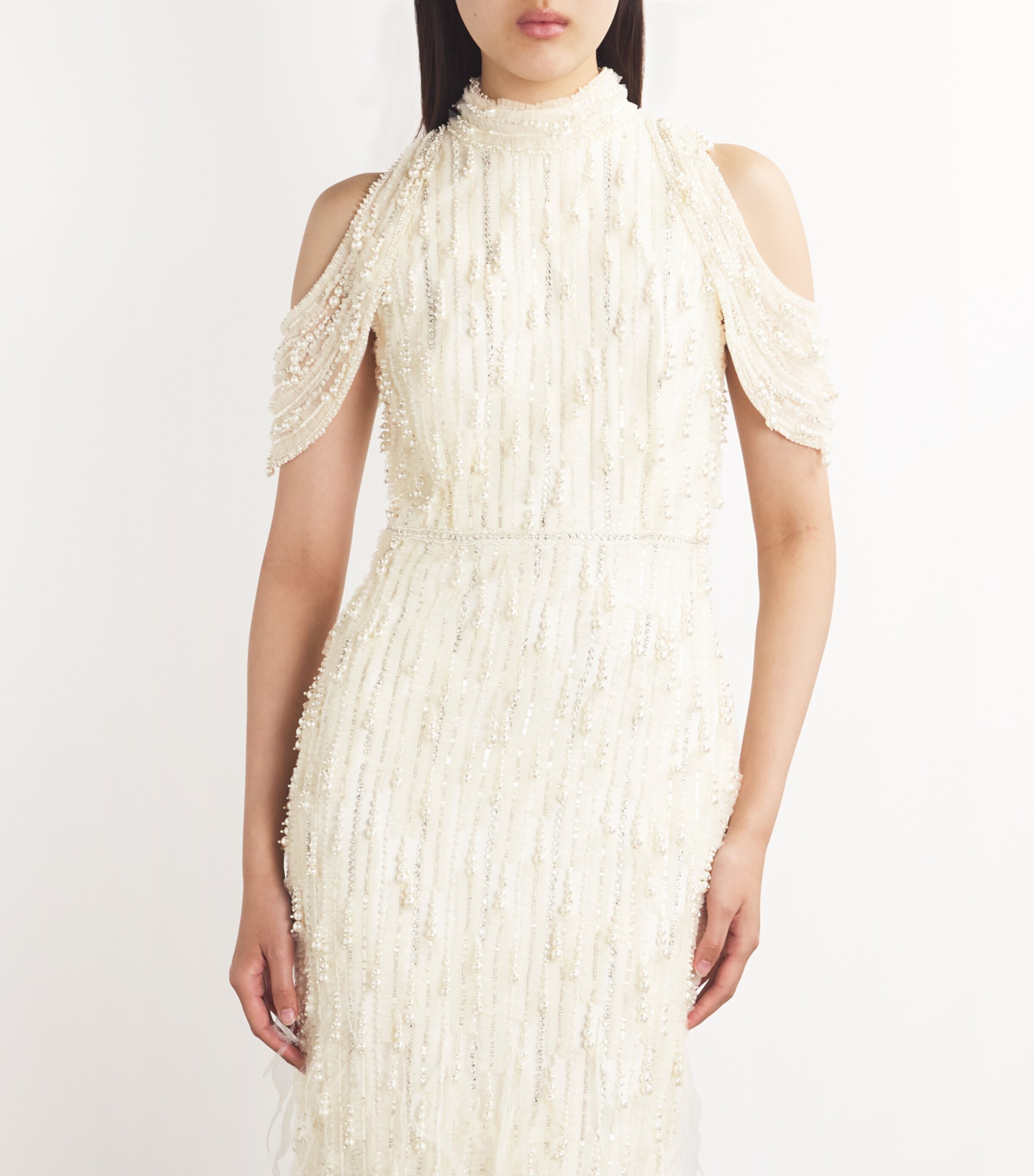 Pamella Roland Womens Feather-Trim Embellished Gown Ivory/ivory Image 4