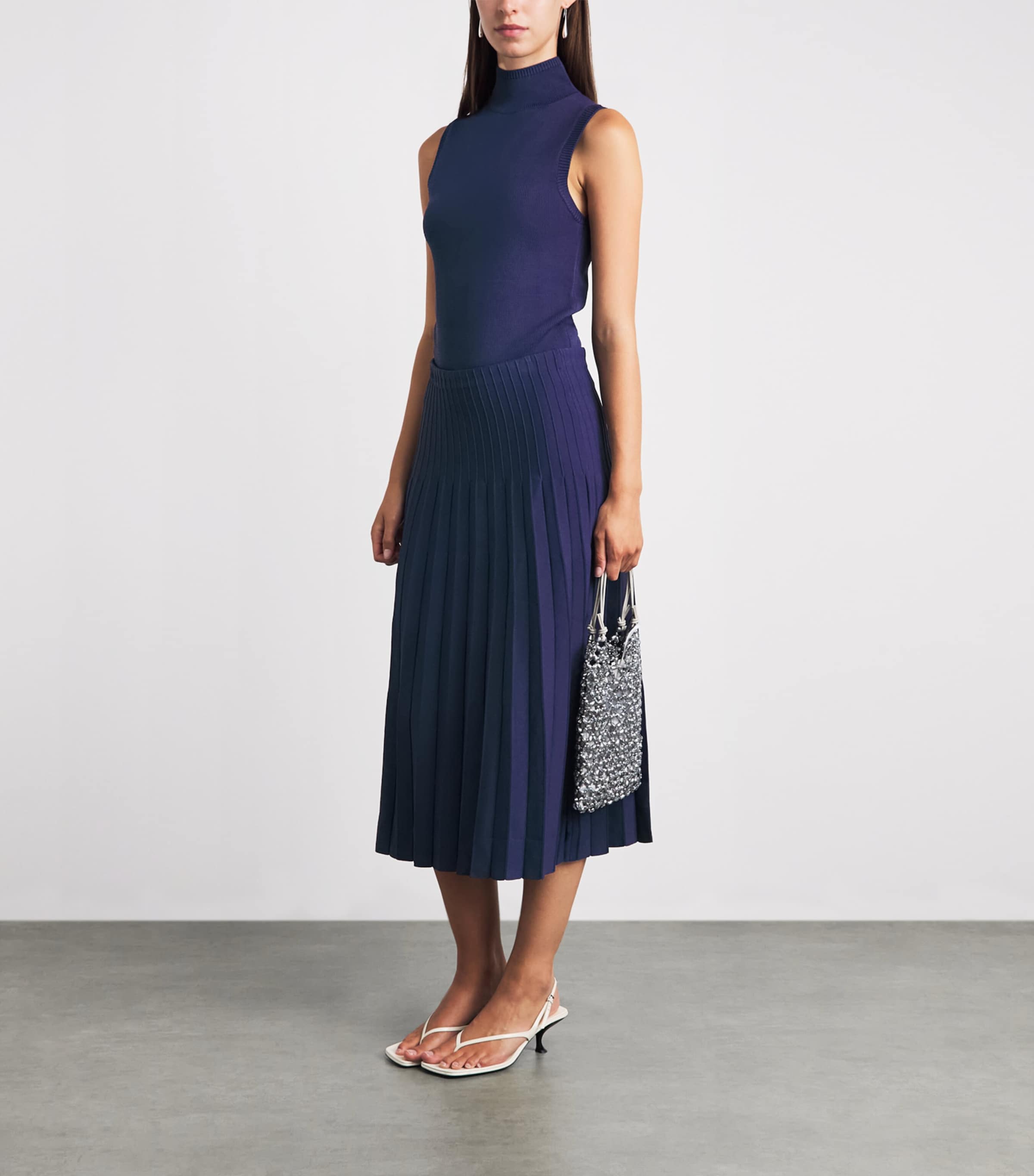 STAUD Womens Pleated Lena Midi Skirt Mdnt Midnight Image 2