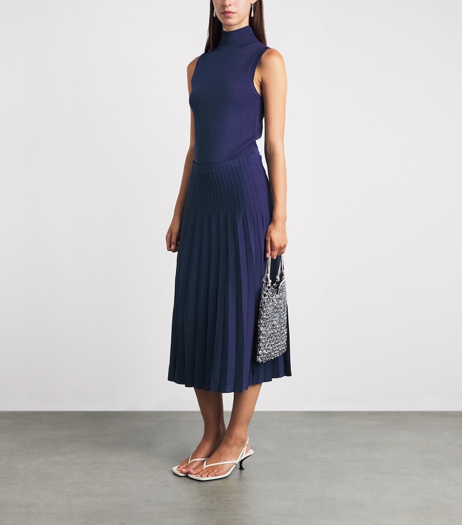STAUD Womens Pleated Lena Midi Skirt Mdnt Midnight Image 2