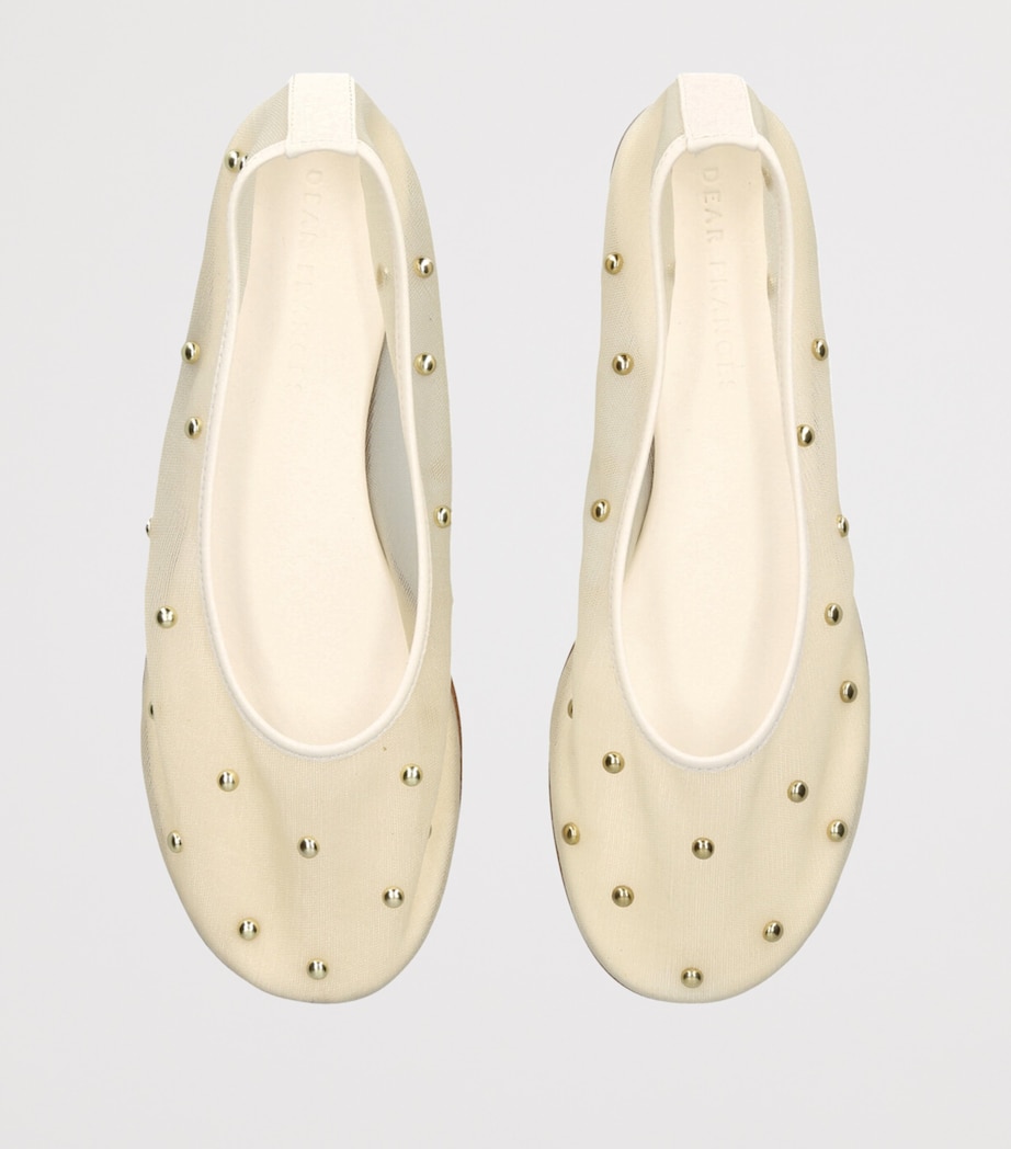 Mesh Stud-Detail Balla Ballet Flats CREAM Image 4