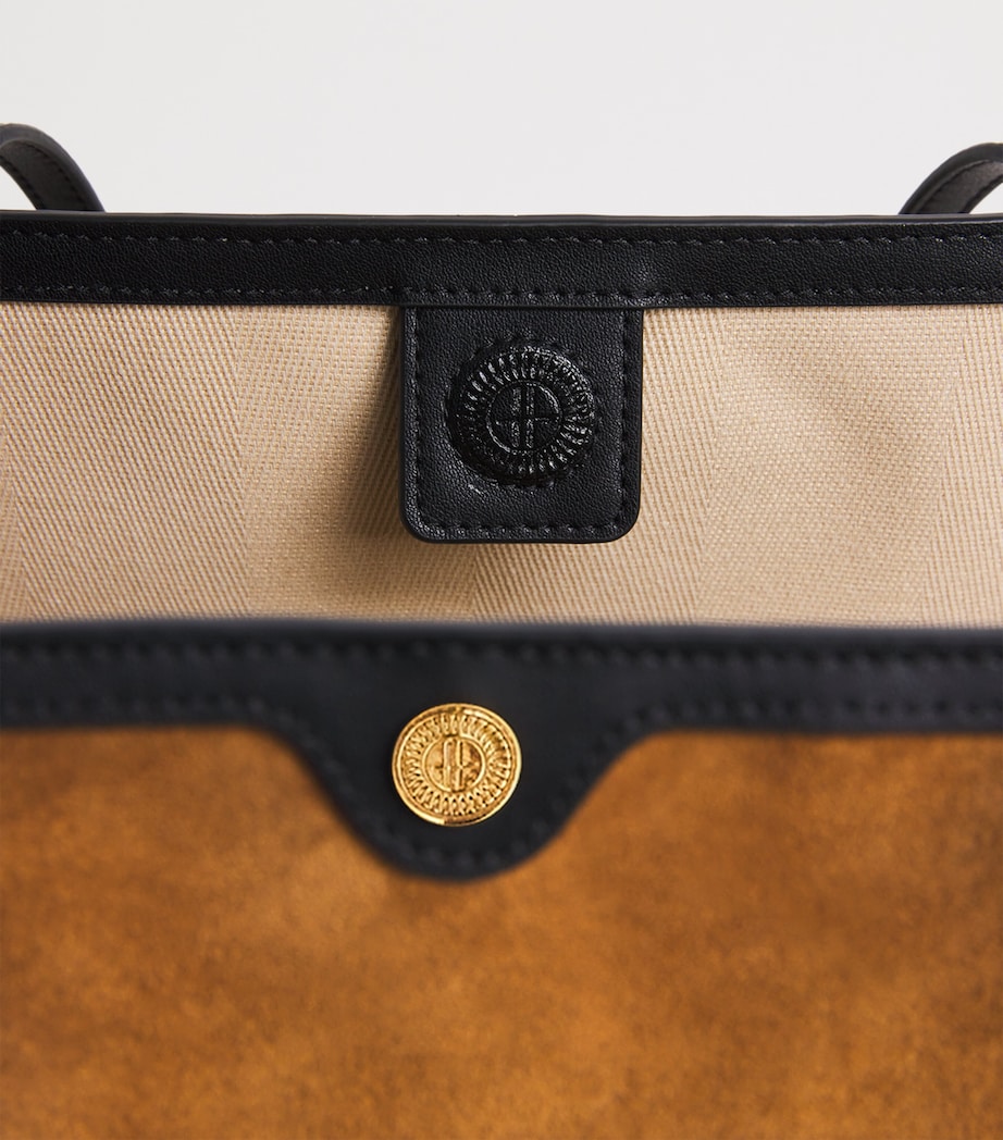 Suede Leather-Trim Tote Bag BROWN Image 6