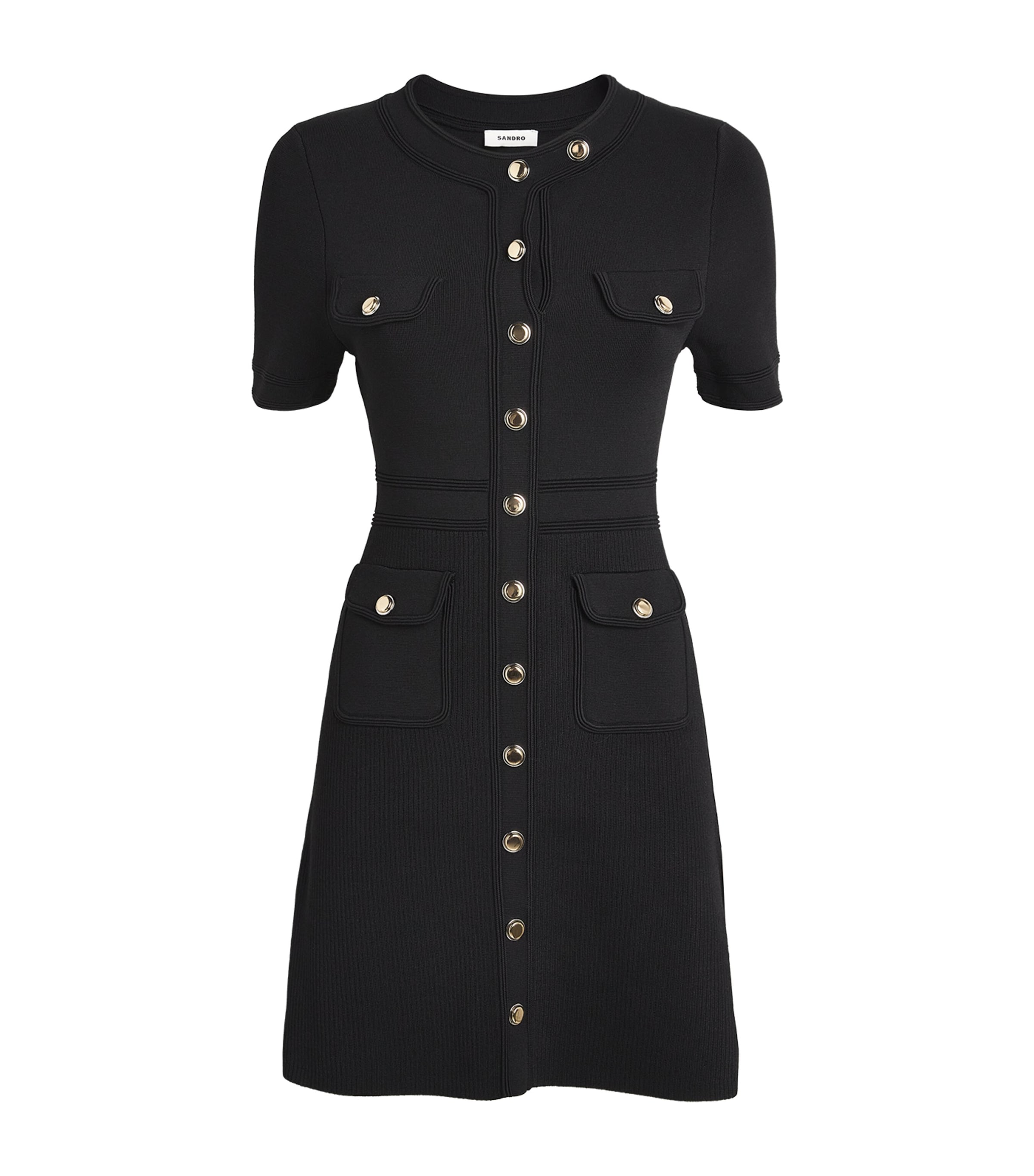 Sandro Paris Womens Knitted Button-Up Mini Dress Black Image 1
