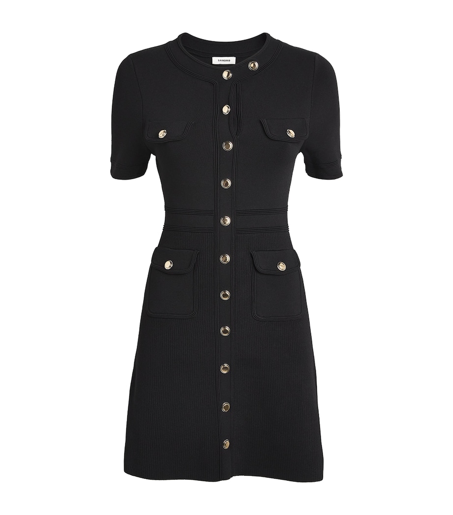 Sandro Paris Womens Knitted Button-Up Mini Dress Black Image 1