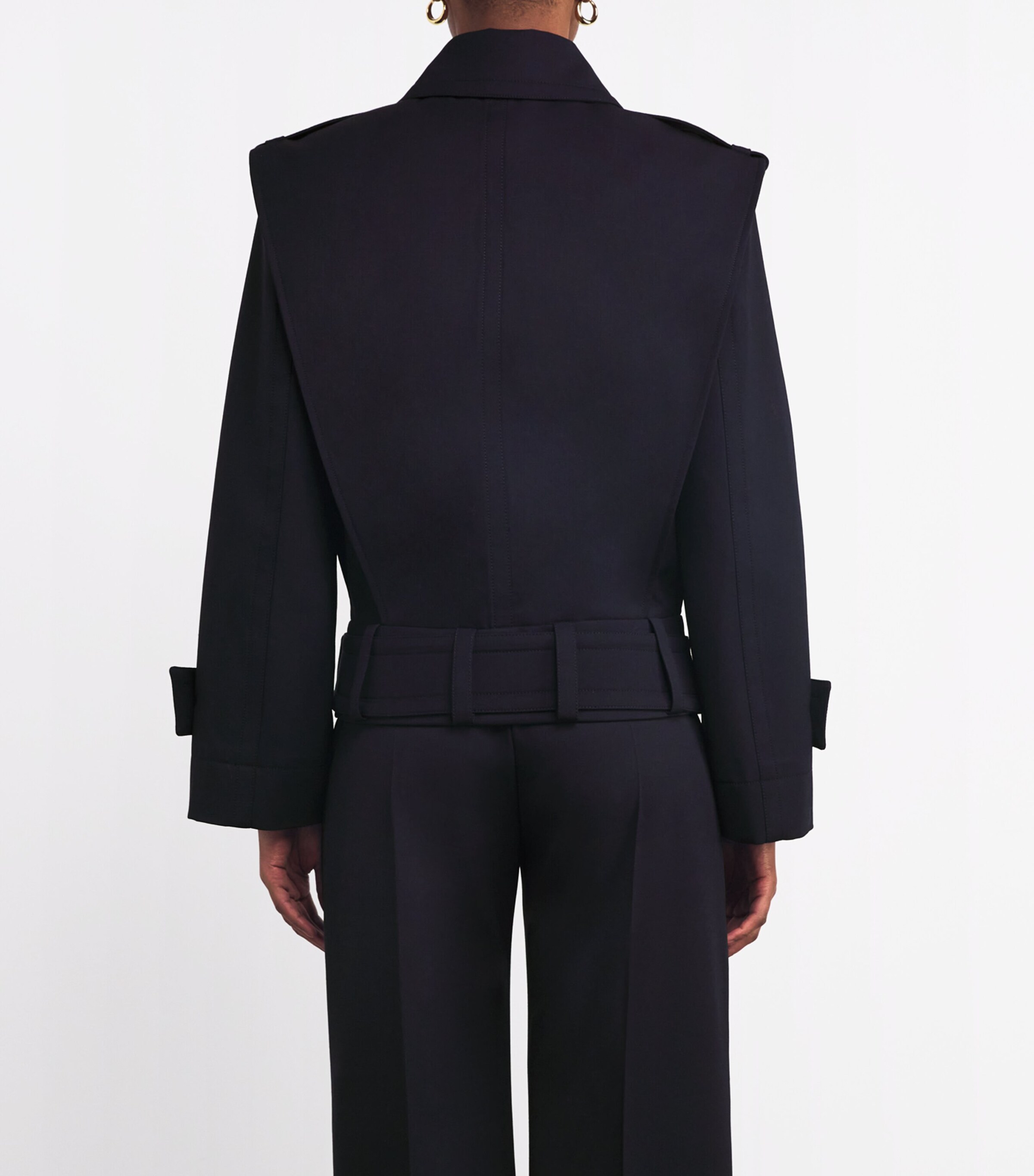 Virgin Wool Belted Jacket 699N NAVY BLACK Image 4