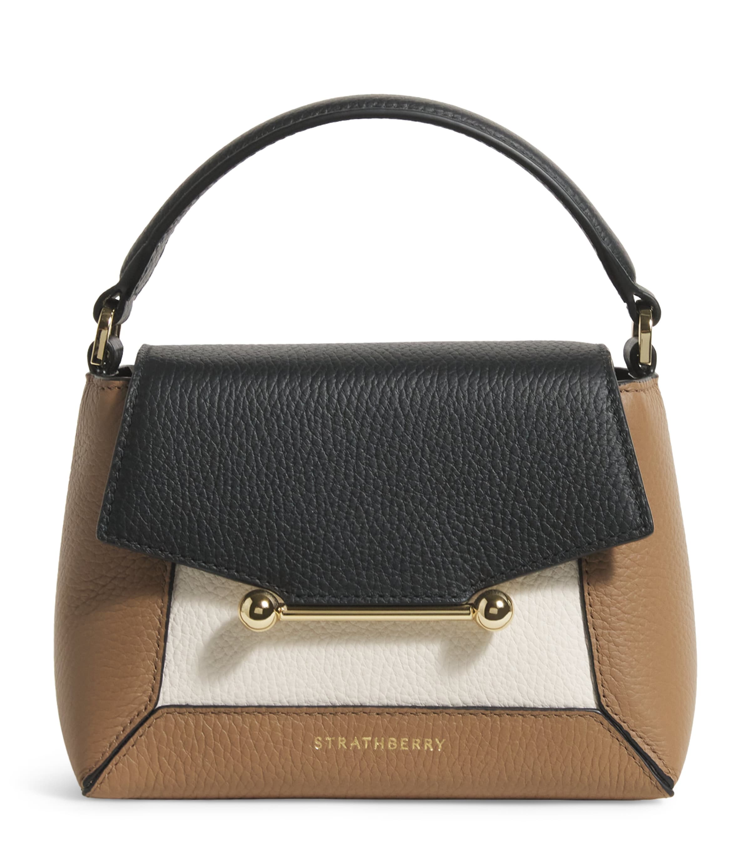 Strathberry Nano Leather Mosaic Top-handle Bag In Brown