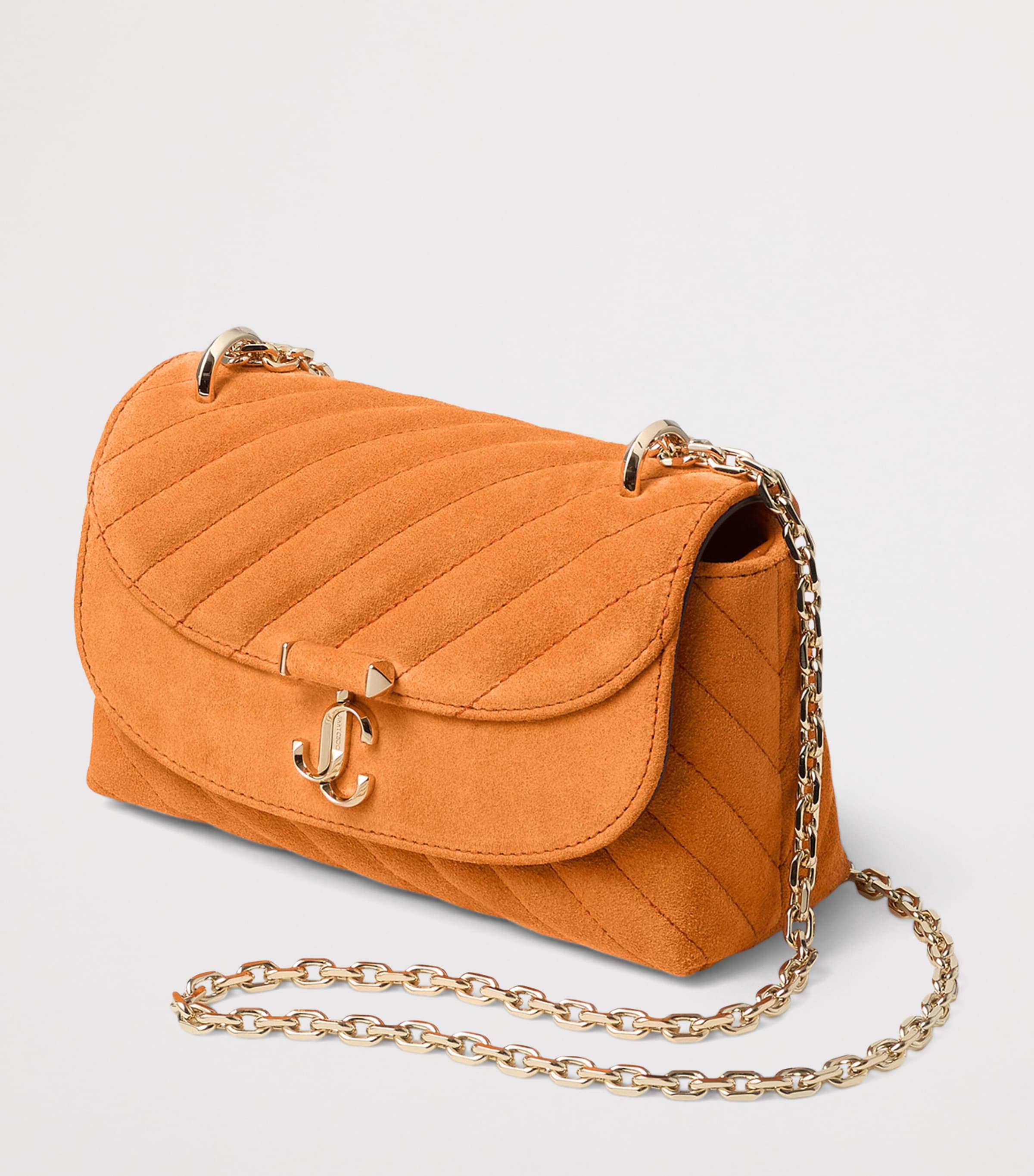 Jimmy Choo Small Quilted Suede Curve Cross-Body Bag Sunset Orange/shiny Image 2