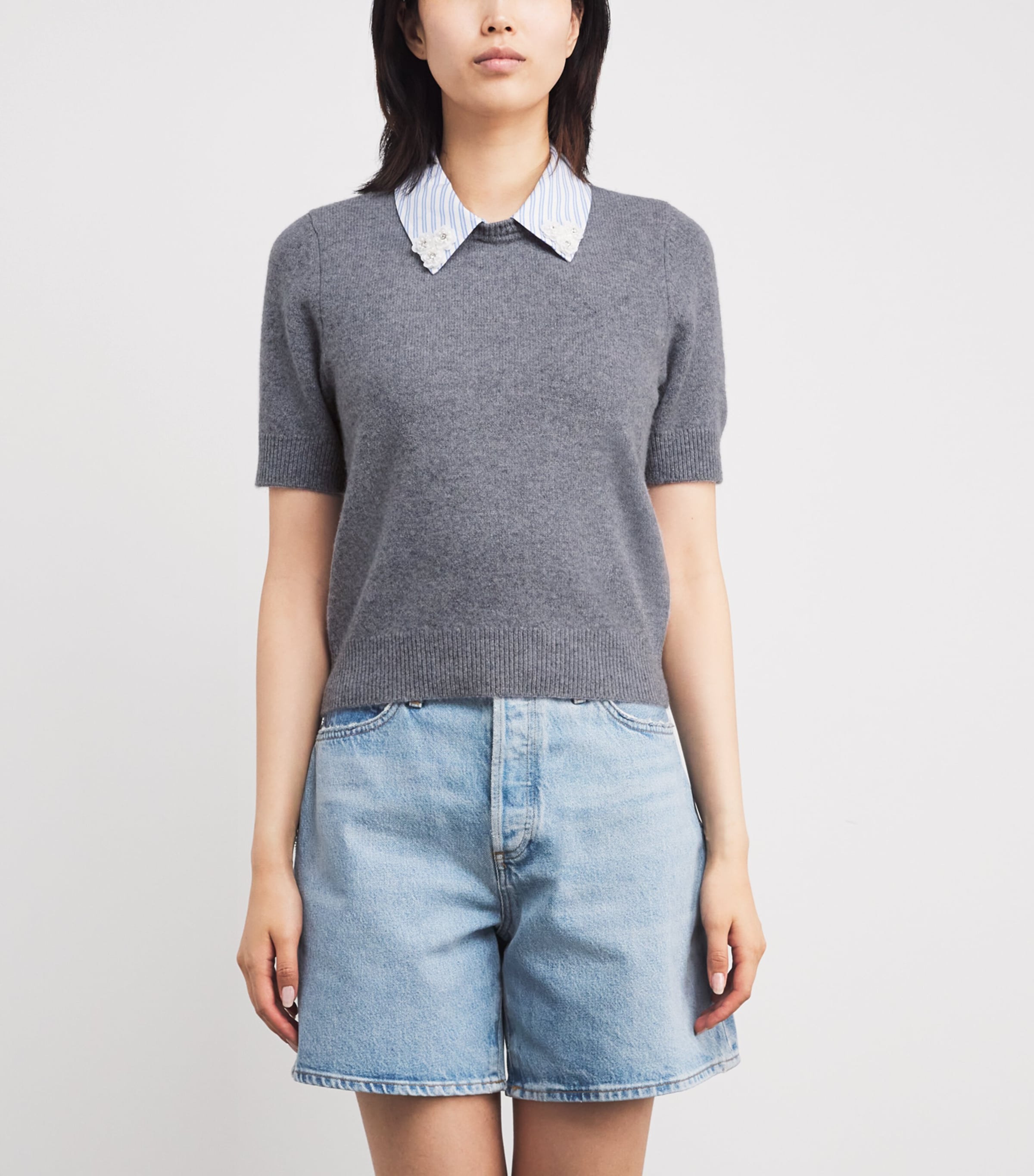 Wool Detachable-Collar Sweater GREY Image 3