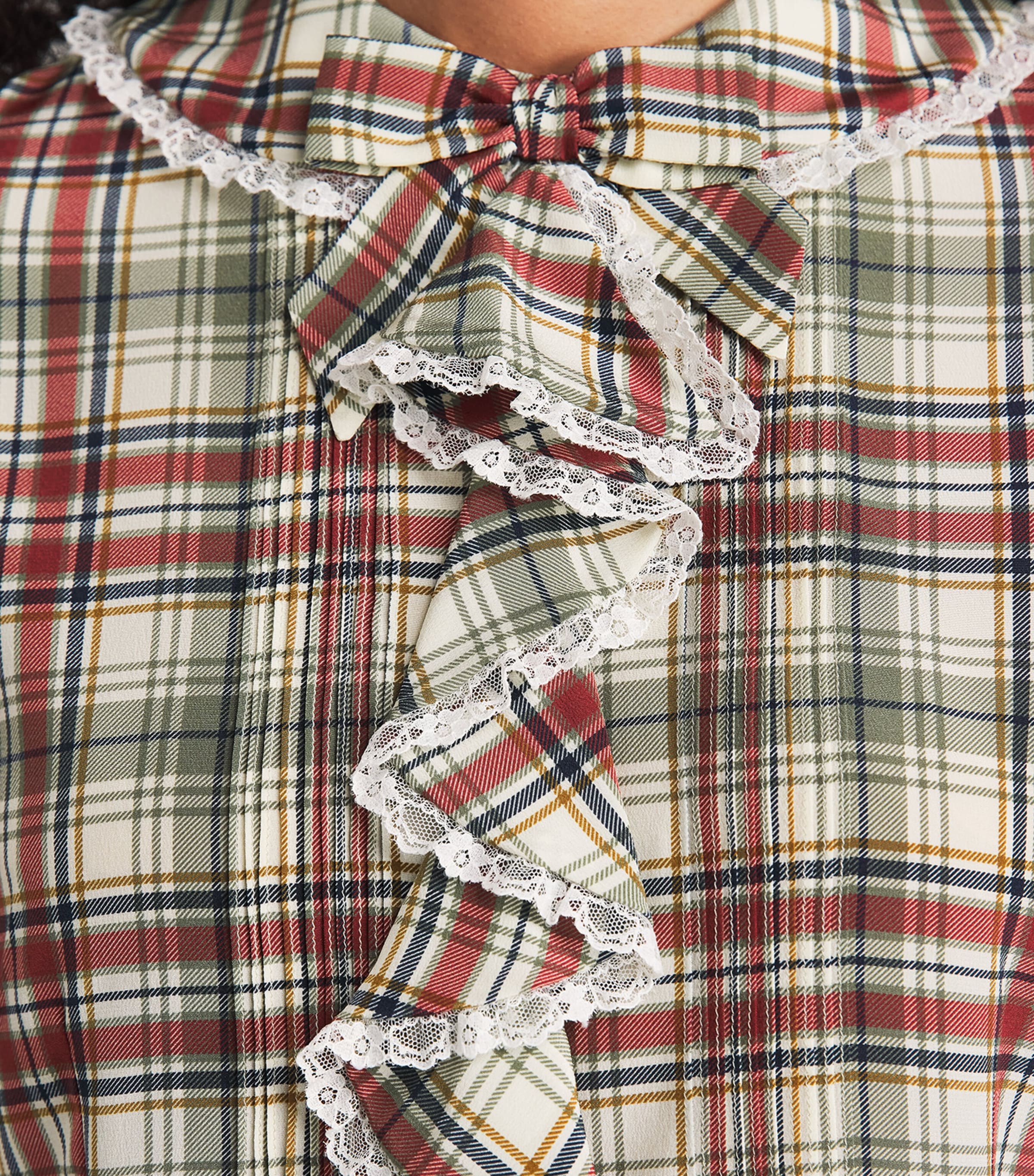 Alessandra Rich Womens Silk Tartan Jabot Blouse Green Red Image 3