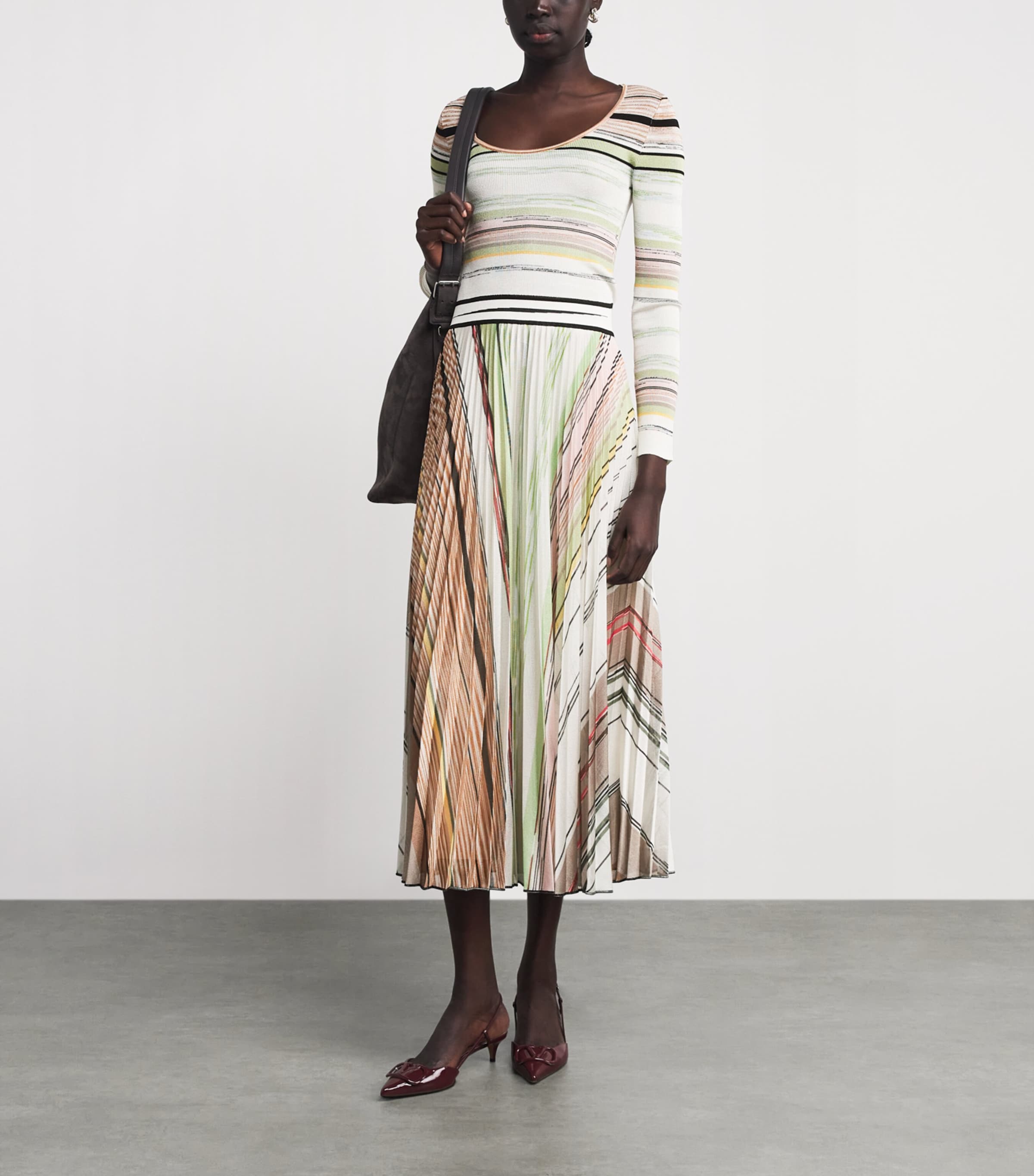 Missoni Womens Knitted Stripe Maxi Dress Smsmj Green / Brown Image 2