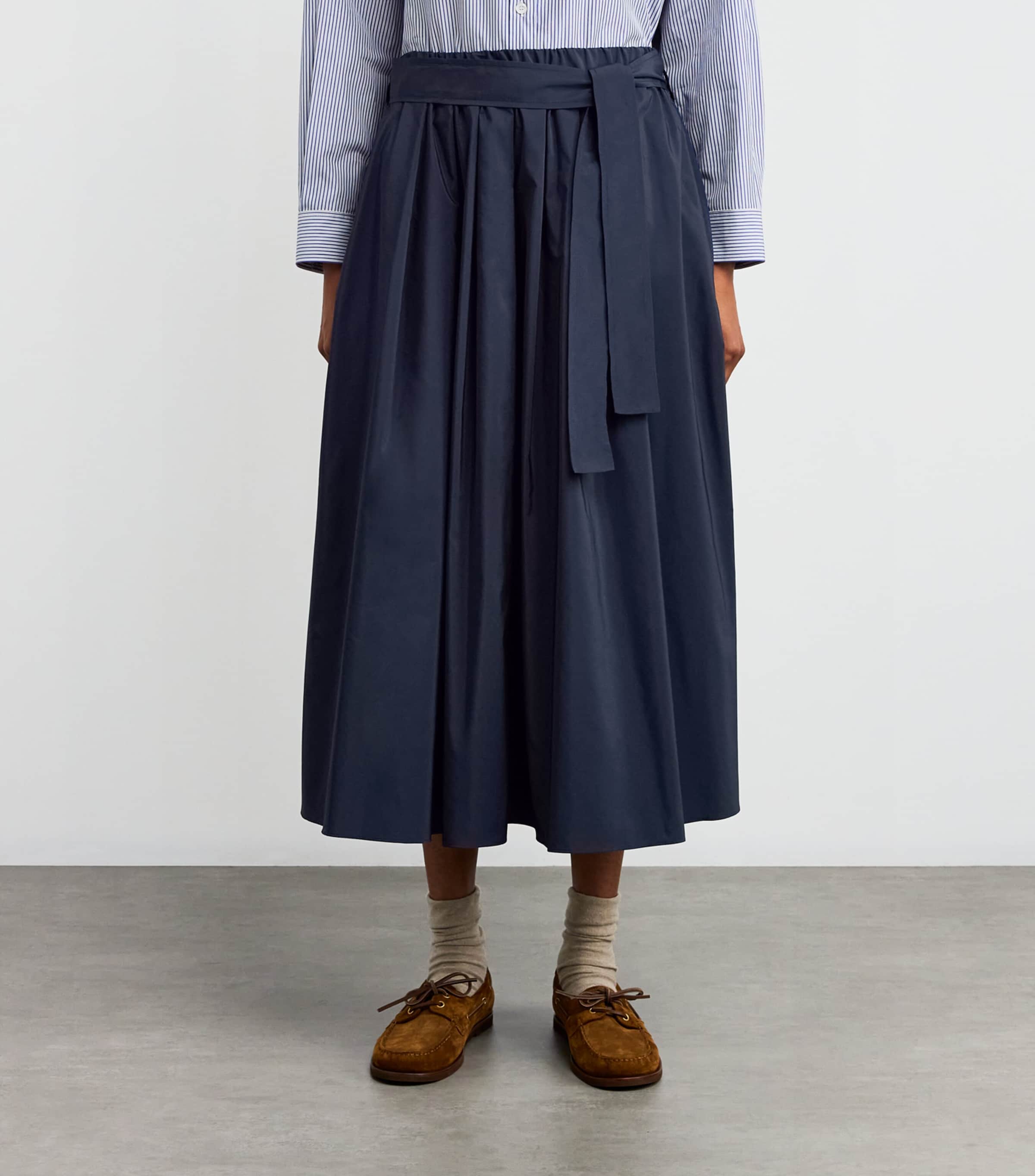 Taffeta Tie-Belt Midi Skirt NAVY Image 3