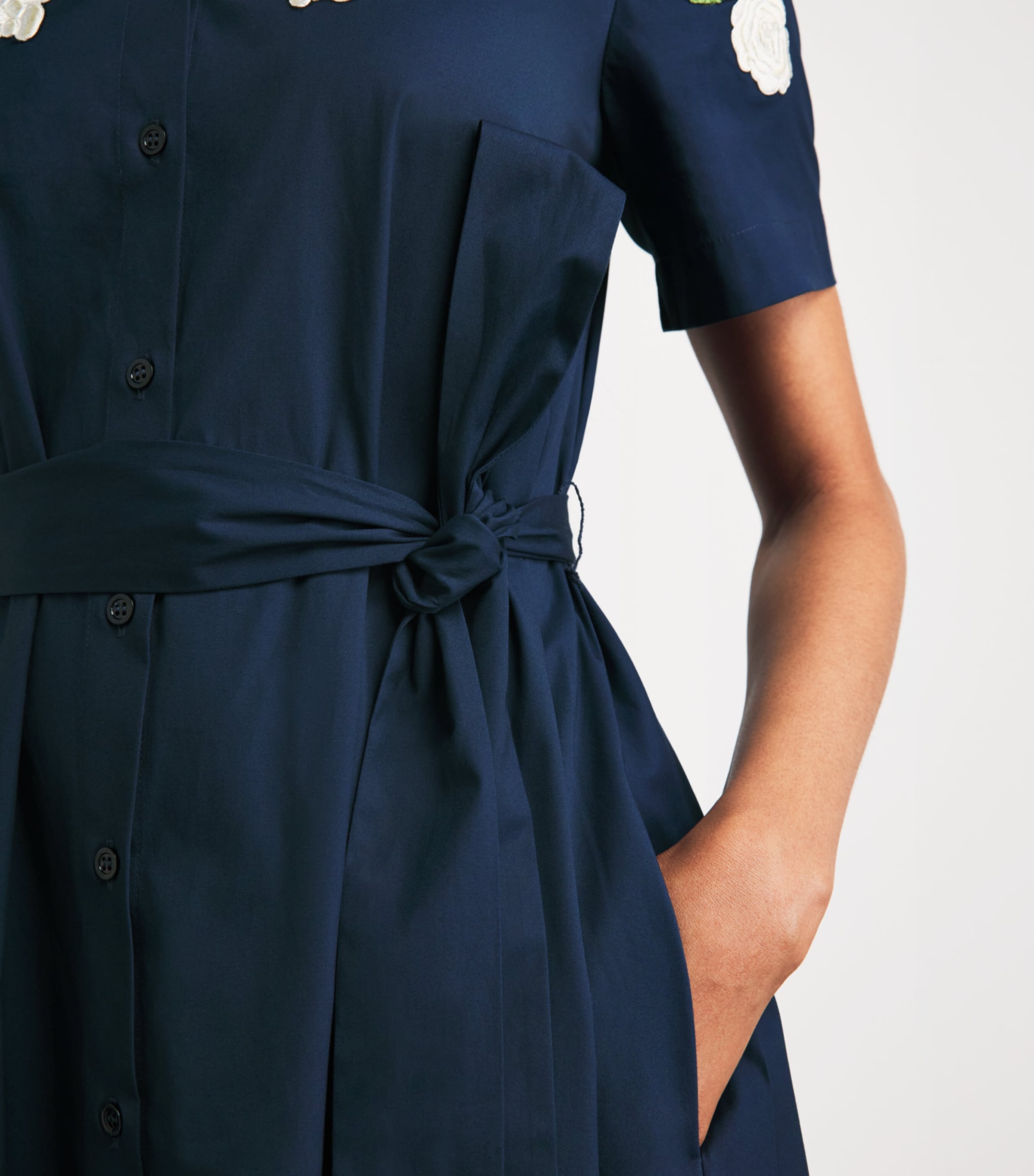 Carolina Herrera Navy Floral-Embroidered Midi Shirt Dress | Harrods US