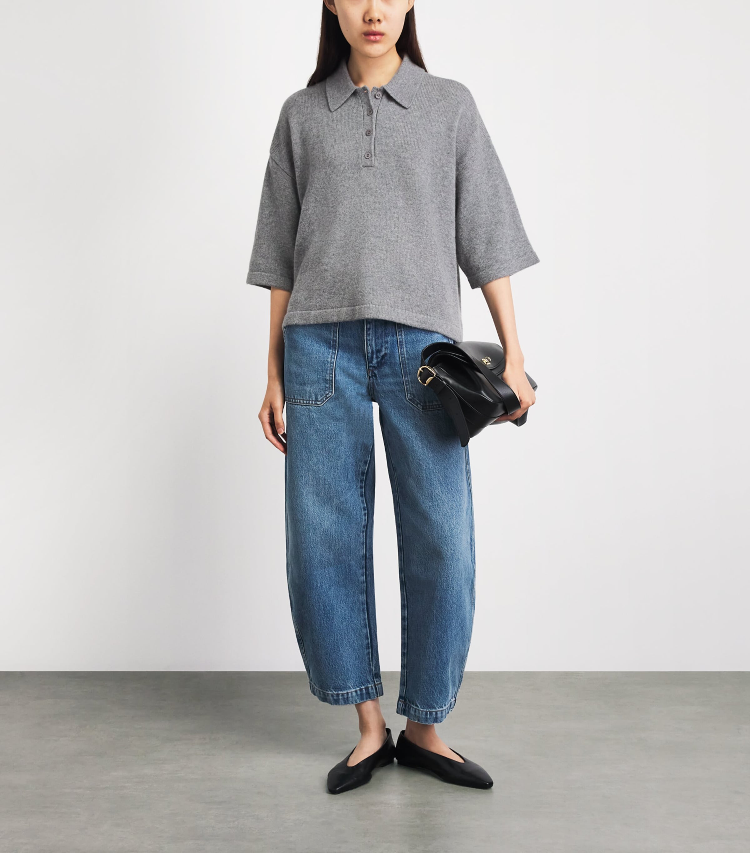 FRAME Womens Cashmere The Academy Polo Shirt Graphite Grey Image 2