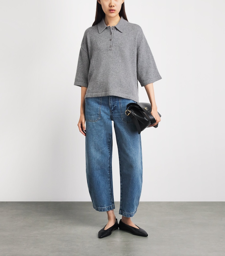 FRAME Womens Cashmere The Academy Polo Shirt Graphite Grey Image 2