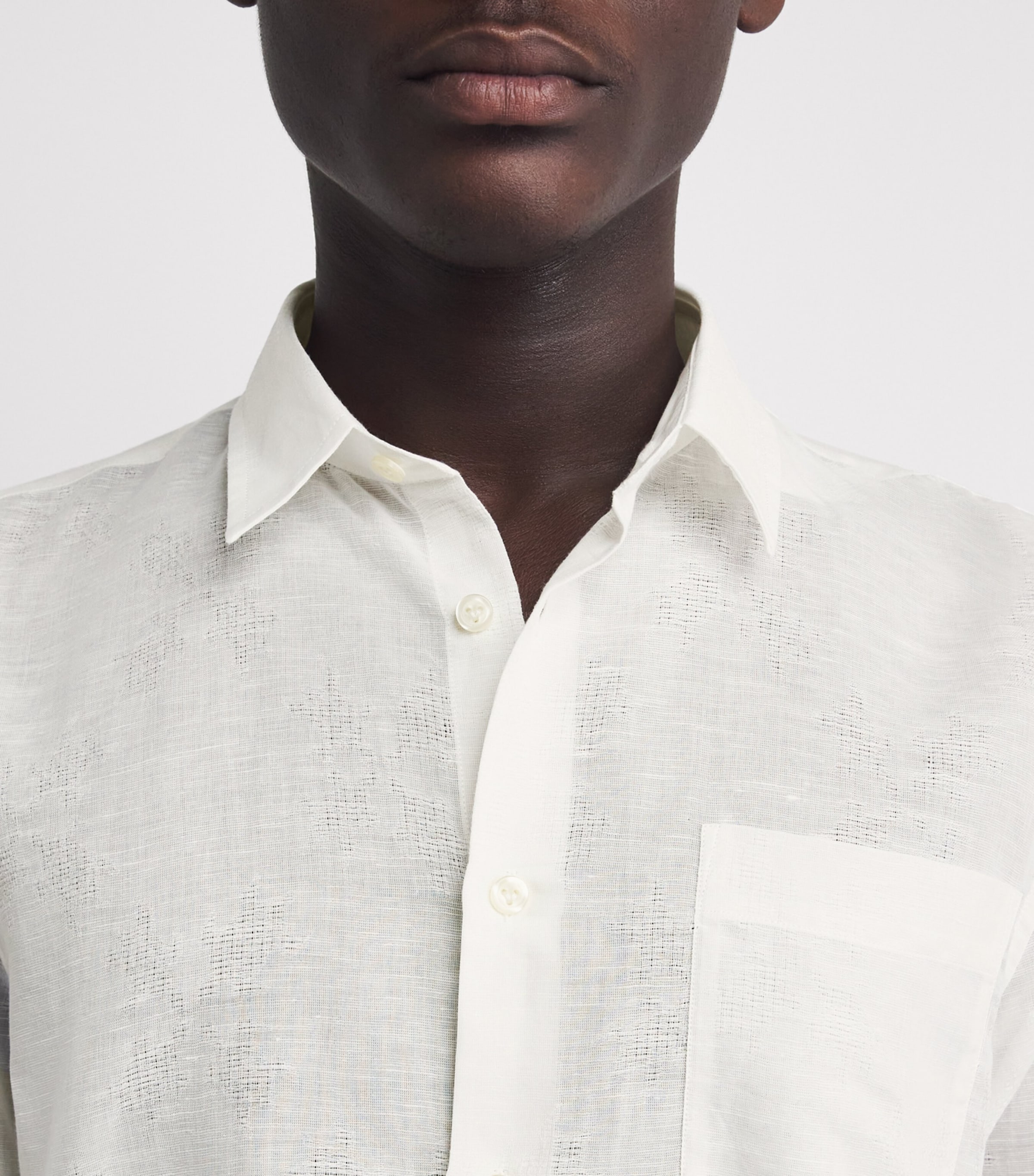 Vilebrequin Mens Cotton-Linen Embroidered Caroubis Shirt Blanc Image 3