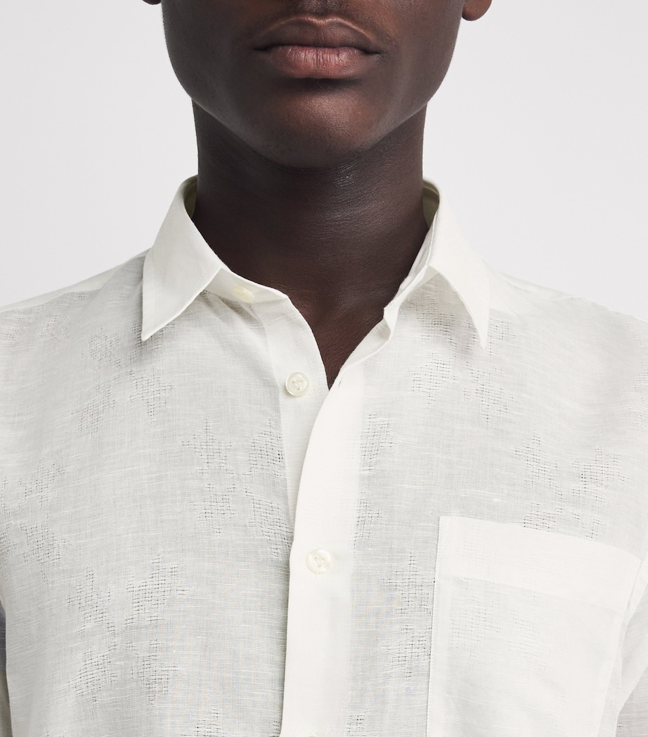 Vilebrequin Mens Cotton-Linen Embroidered Caroubis Shirt Blanc Image 3