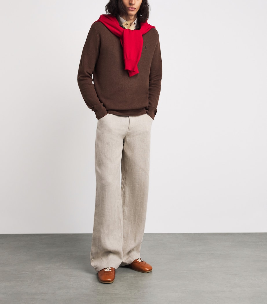 Polo Ralph Lauren Mens Cotton Half-Zip Sweater Nutmeg Brown Hthr Image 2