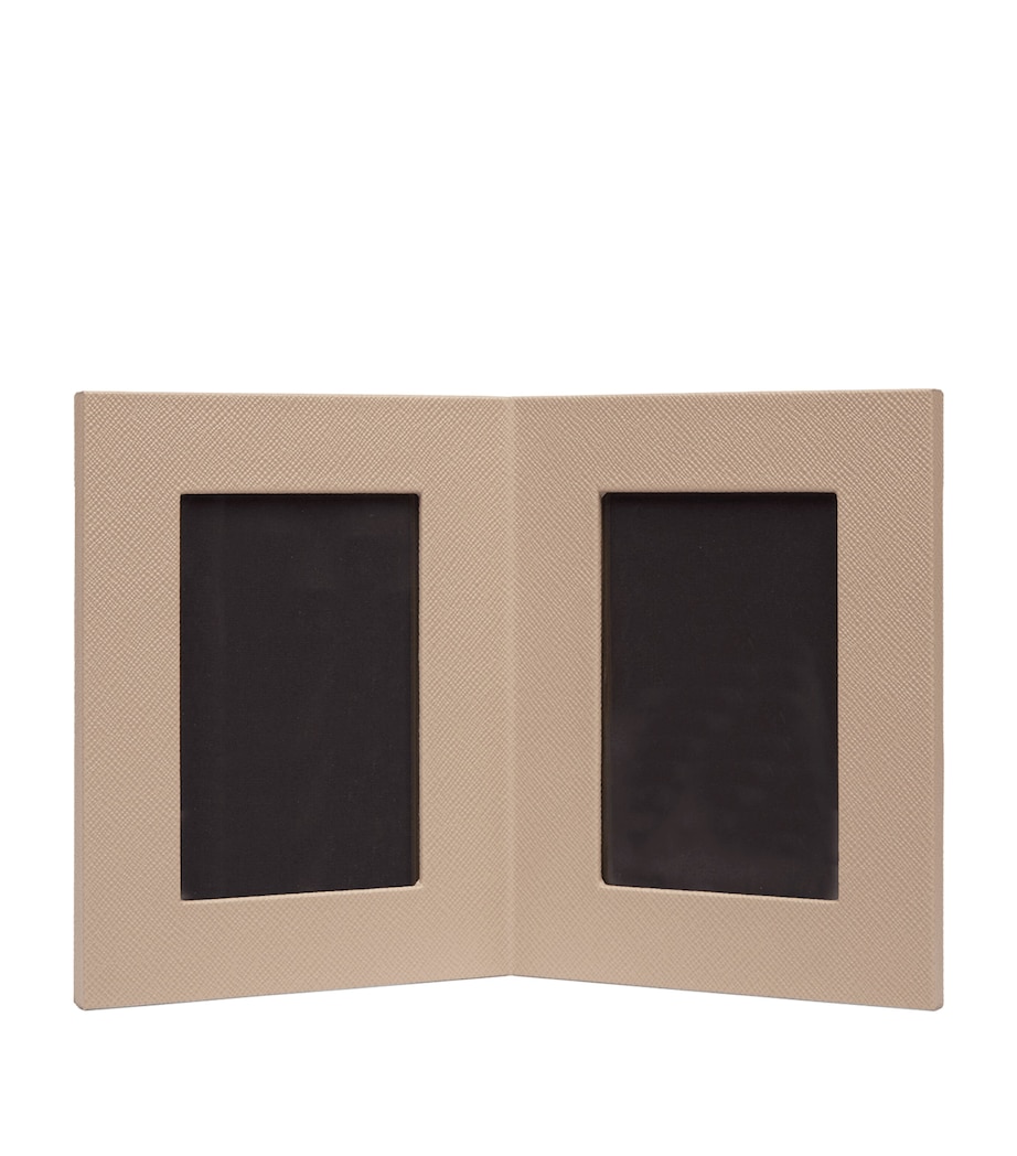 Smythson Calfskin Panama Double Frame (6” x 4”) Sdstone Image 1