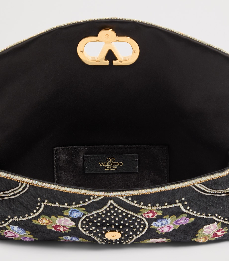 Valentino Garavani Small Linen Beaded DeVain Shoulder Bag Image 5