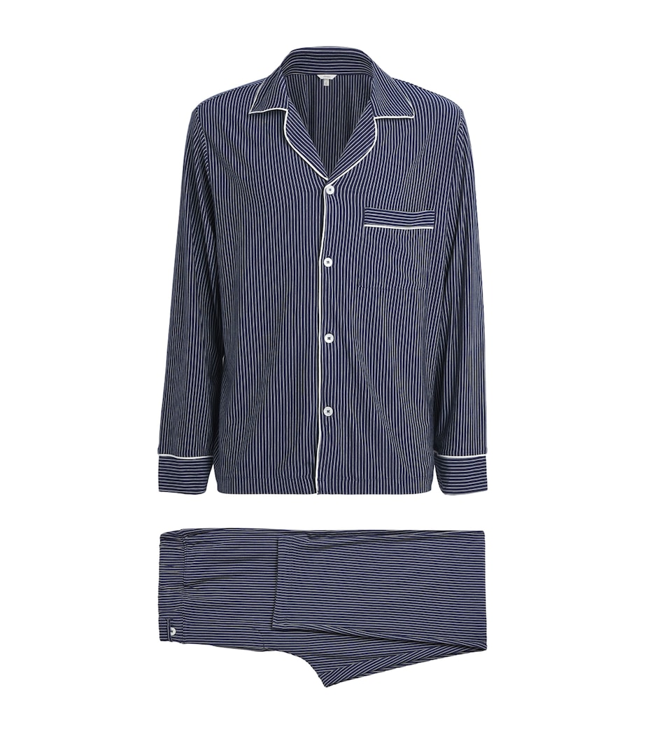 Eberjey Mens Modal Stripe William Long Pyjama Set True Navy White Image 1