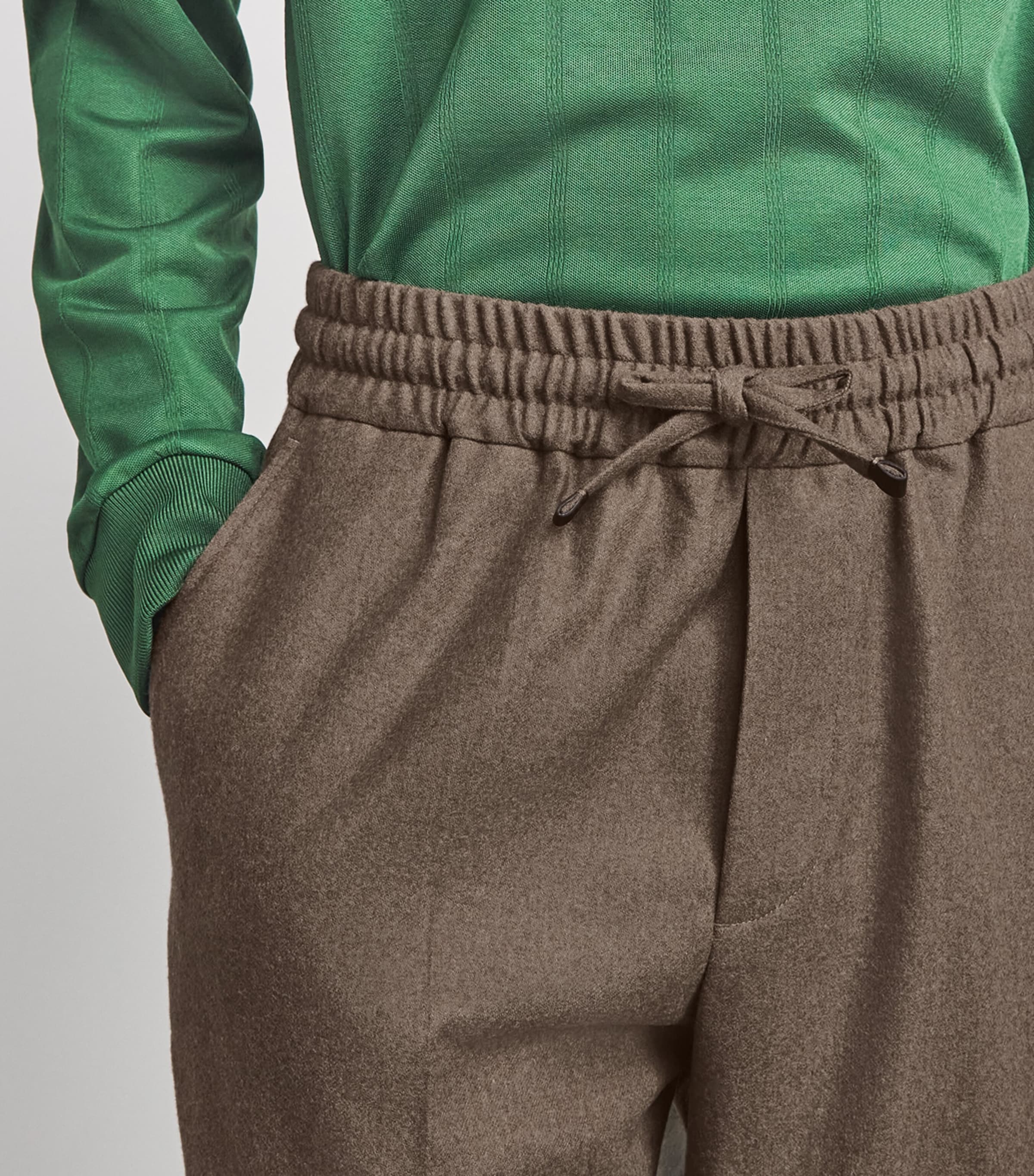 Drôle de Monsieur Mens Virgin Wool-Blend Drawstring-Waist Trousers Light Brown Image 3
