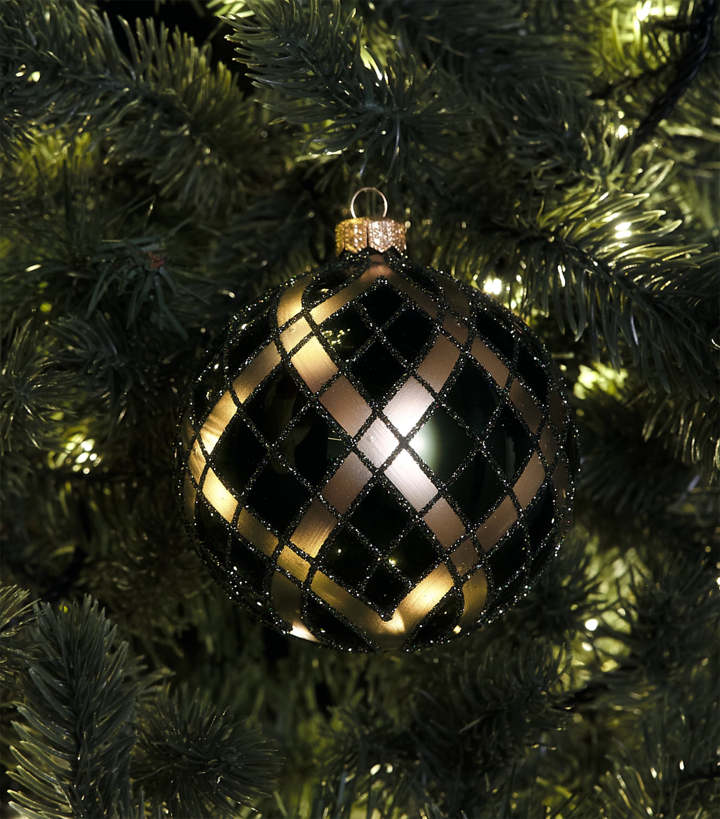 Harrods Glitter Tartan Bauble Olive Lacquer Image 3