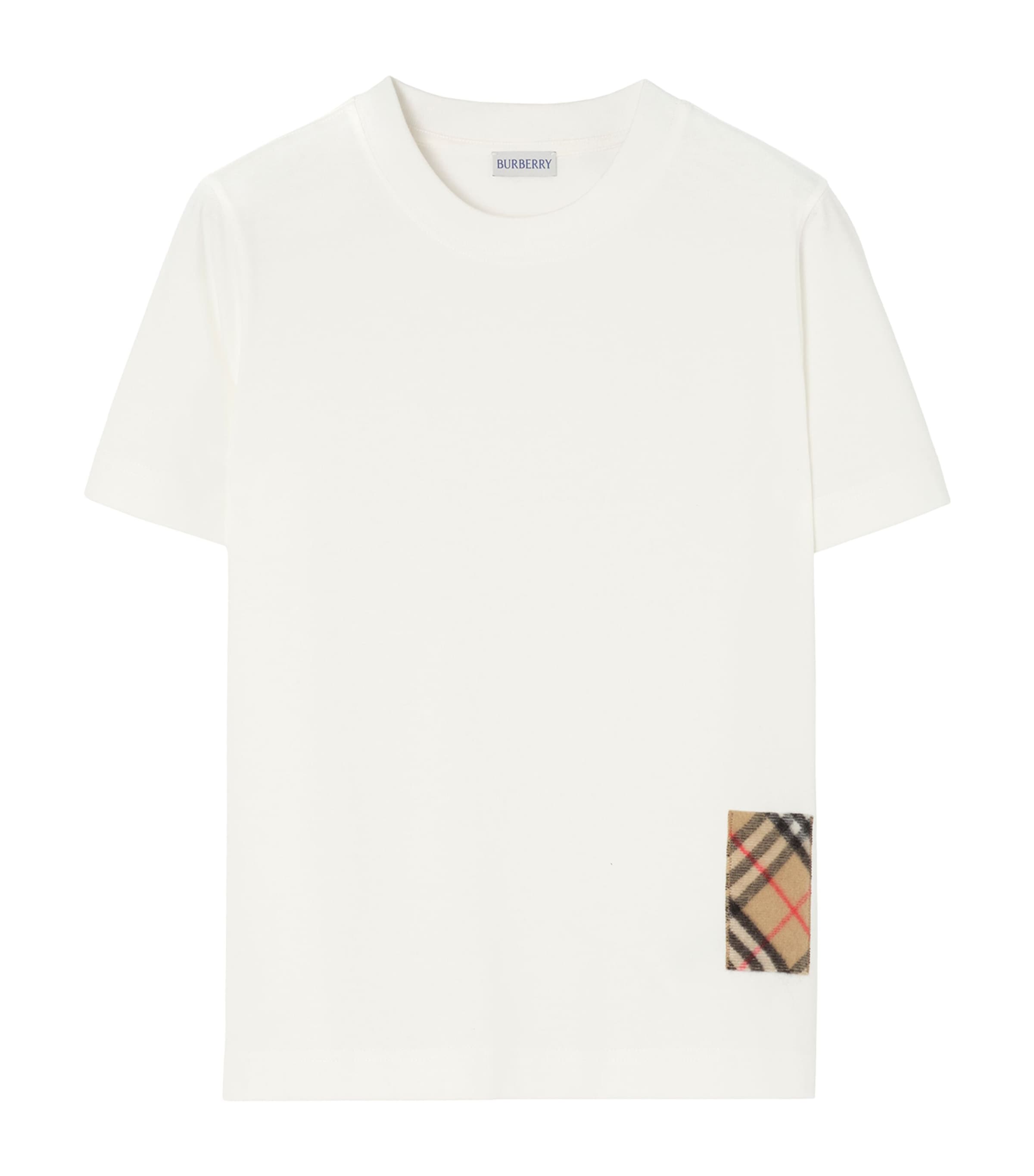 Burberry Womens Cotton Check-Patch T-Shirt Chalk Image 1