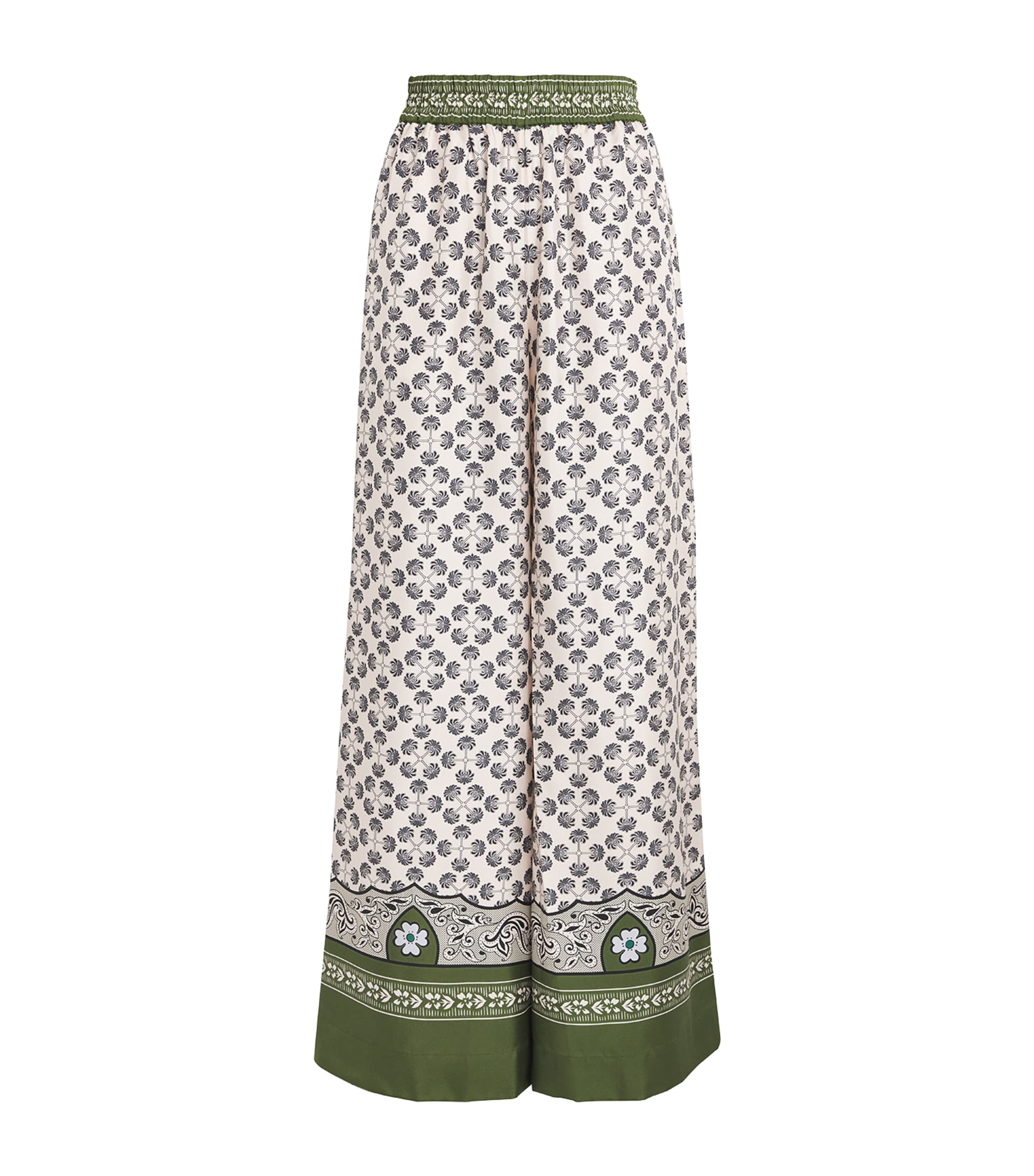 La Doublej La Double J Floral Pattern Wide-leg Trousers With Contrasting Borders